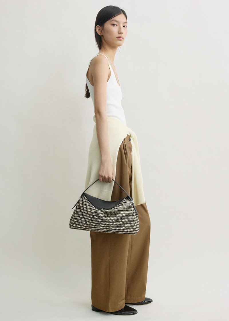 TOTEME T-lock woven-leather top handle black/sand outlook