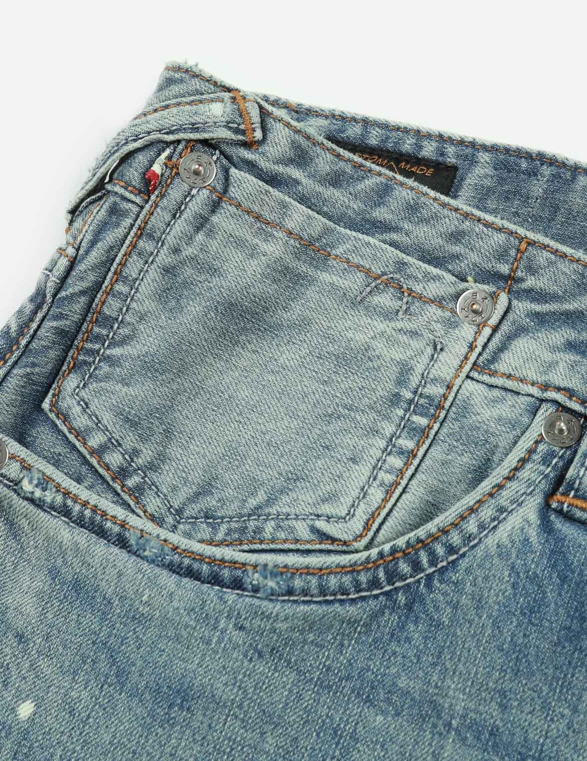 WASHED MULTIPLE DISTRESSED PRINT WITH SPLATTER MARKS CARROT FIT JEANS #2017 - 10
