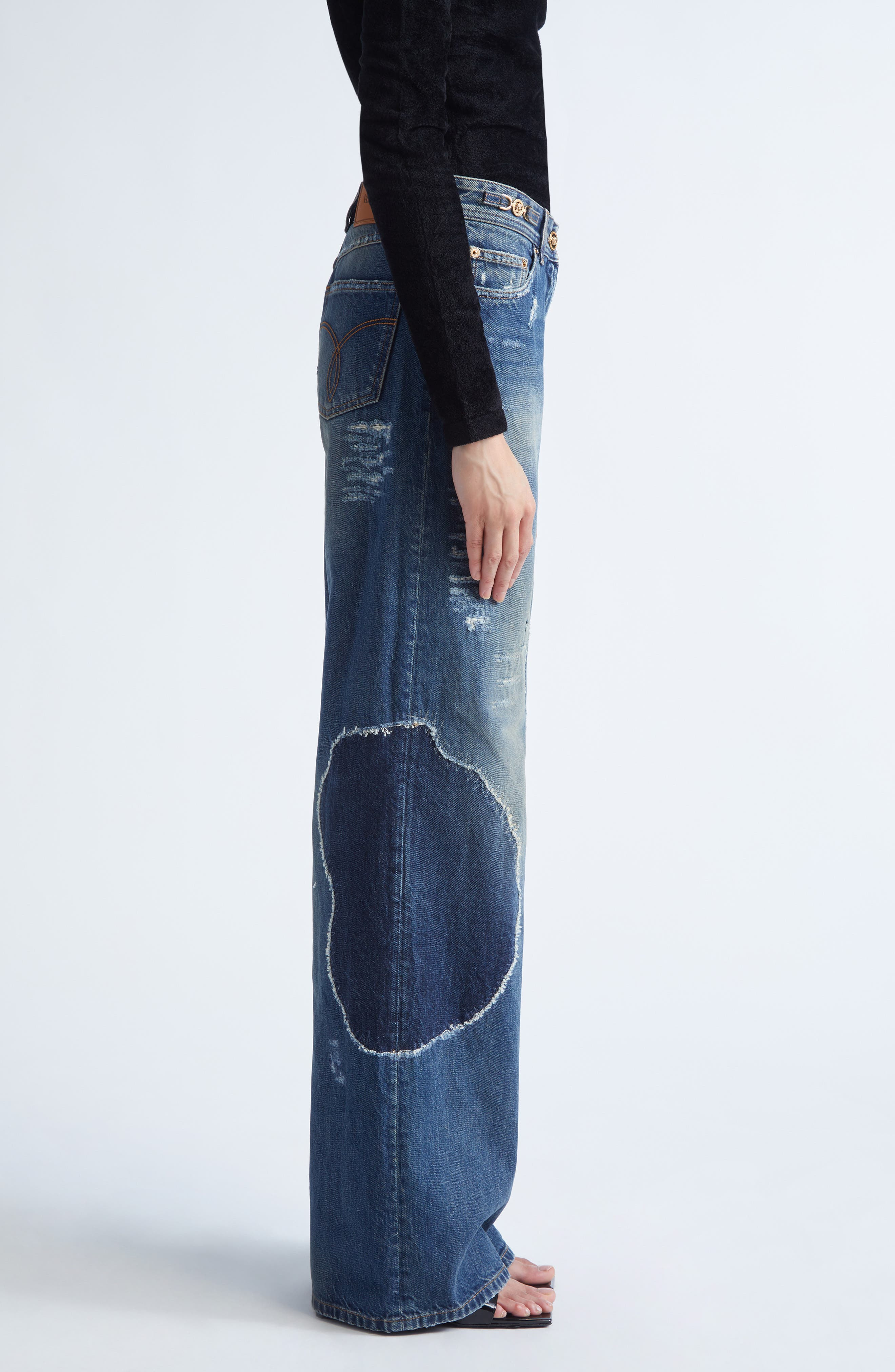 Versace Medusa '95 Distressed Boyfriend Jeans in Medium Blue at Nordstrom - 4