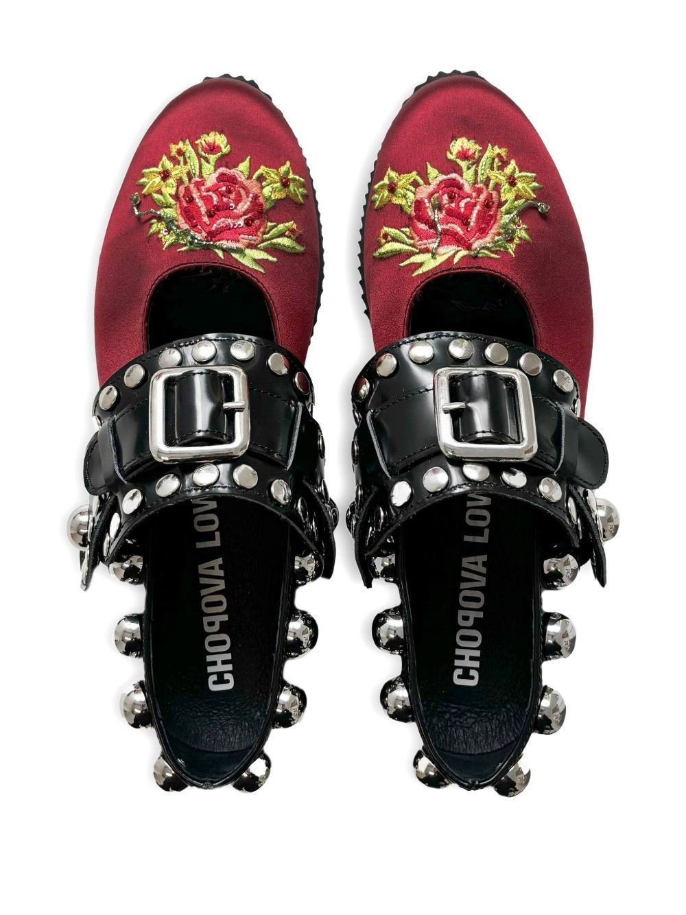 Spur buckle-strap studded flat pumps - 3