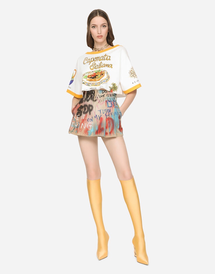 Graffiti-print gabardine miniskirt - 1