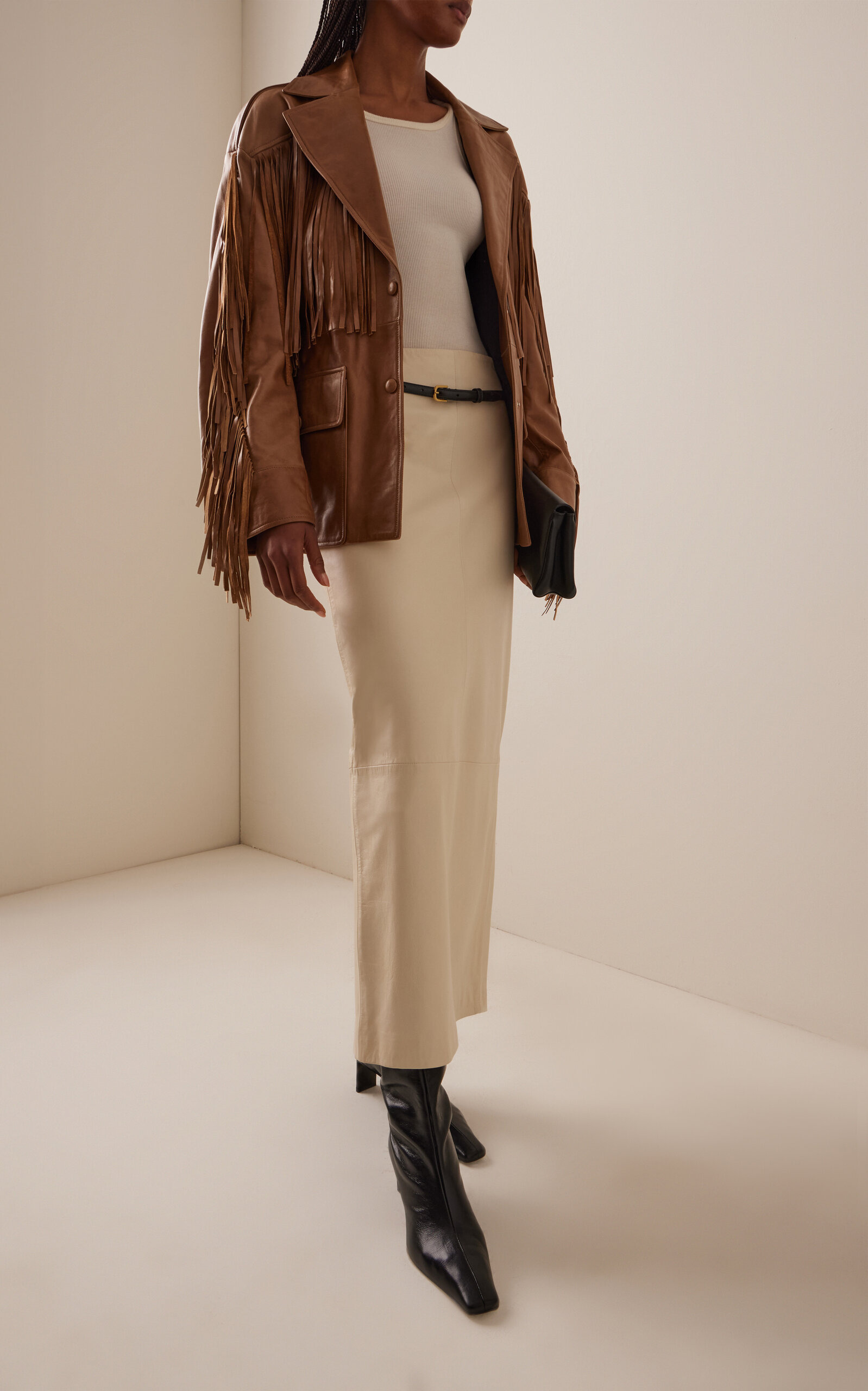 Cassidy Fringed Leather Jacket brown - 3