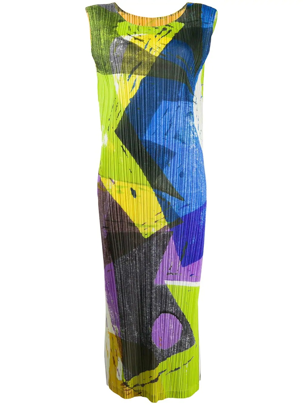 micro pleat abstract print dress - 1