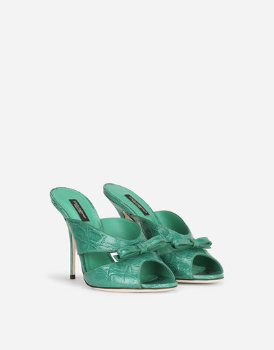 Dolce & Gabbana Crocodile flank leather mules with bow outlook