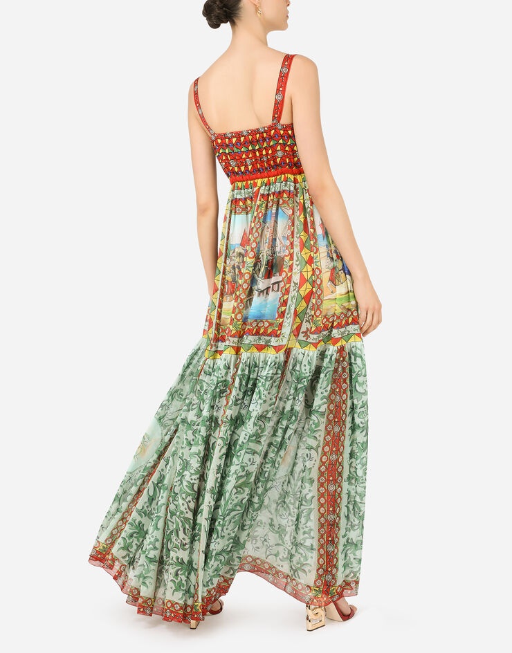 Long Carretto-print chiffon dress - 5