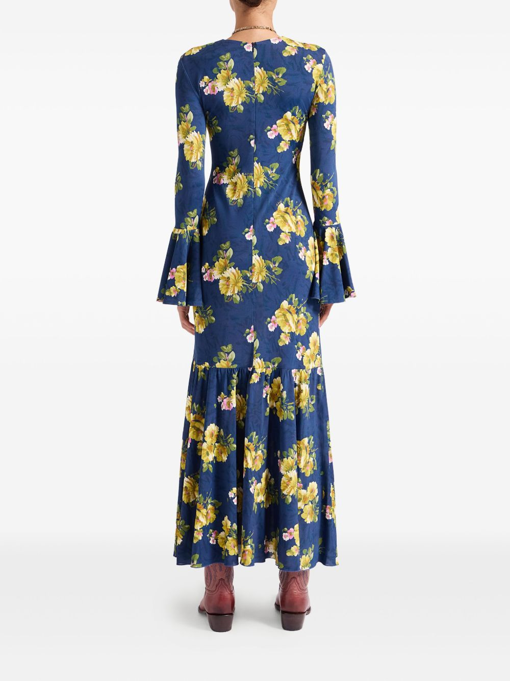 floral bell-sleeve midi dress - 3