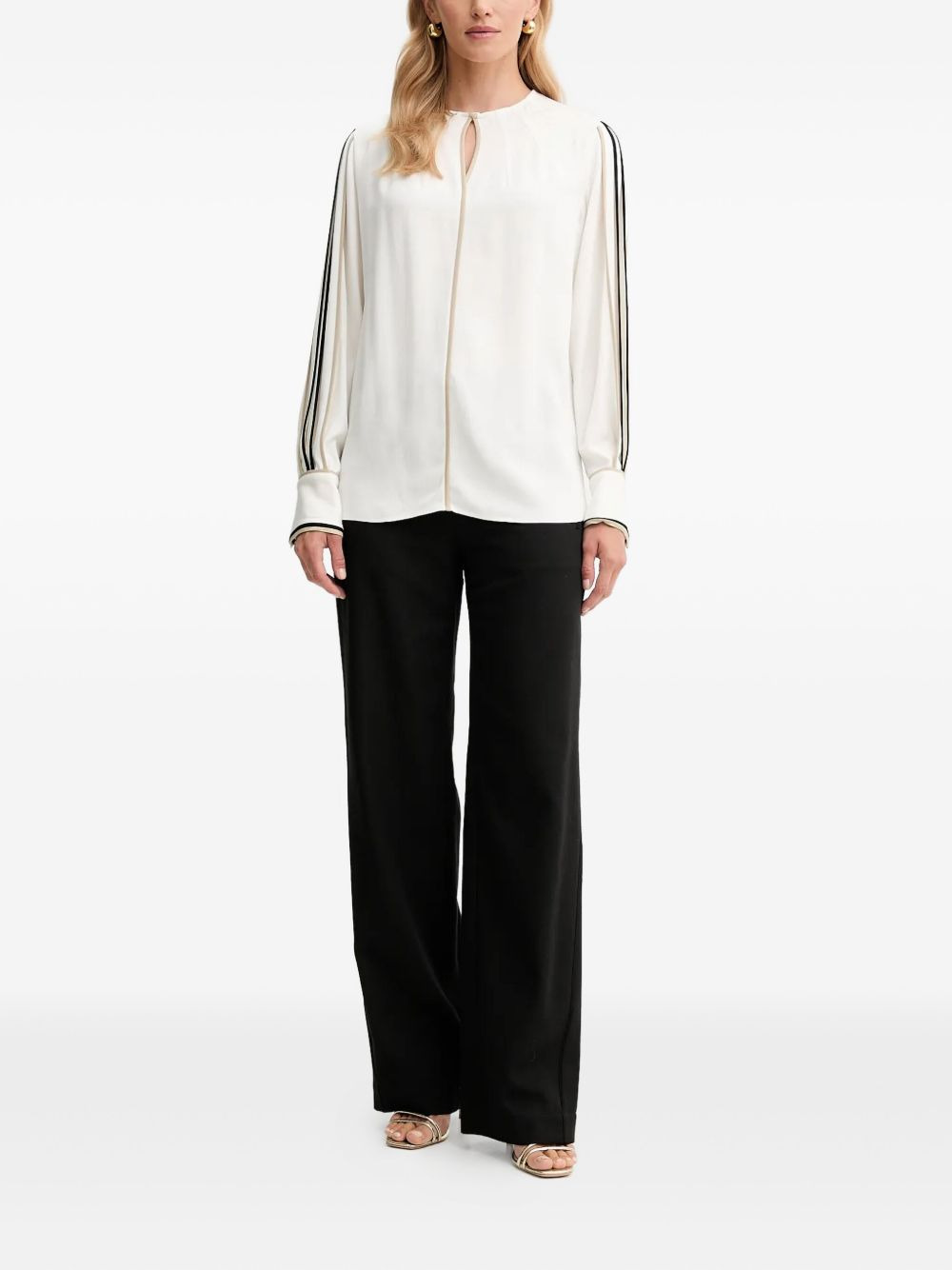 keyhole-neckline striped-sleeve blouse - 2