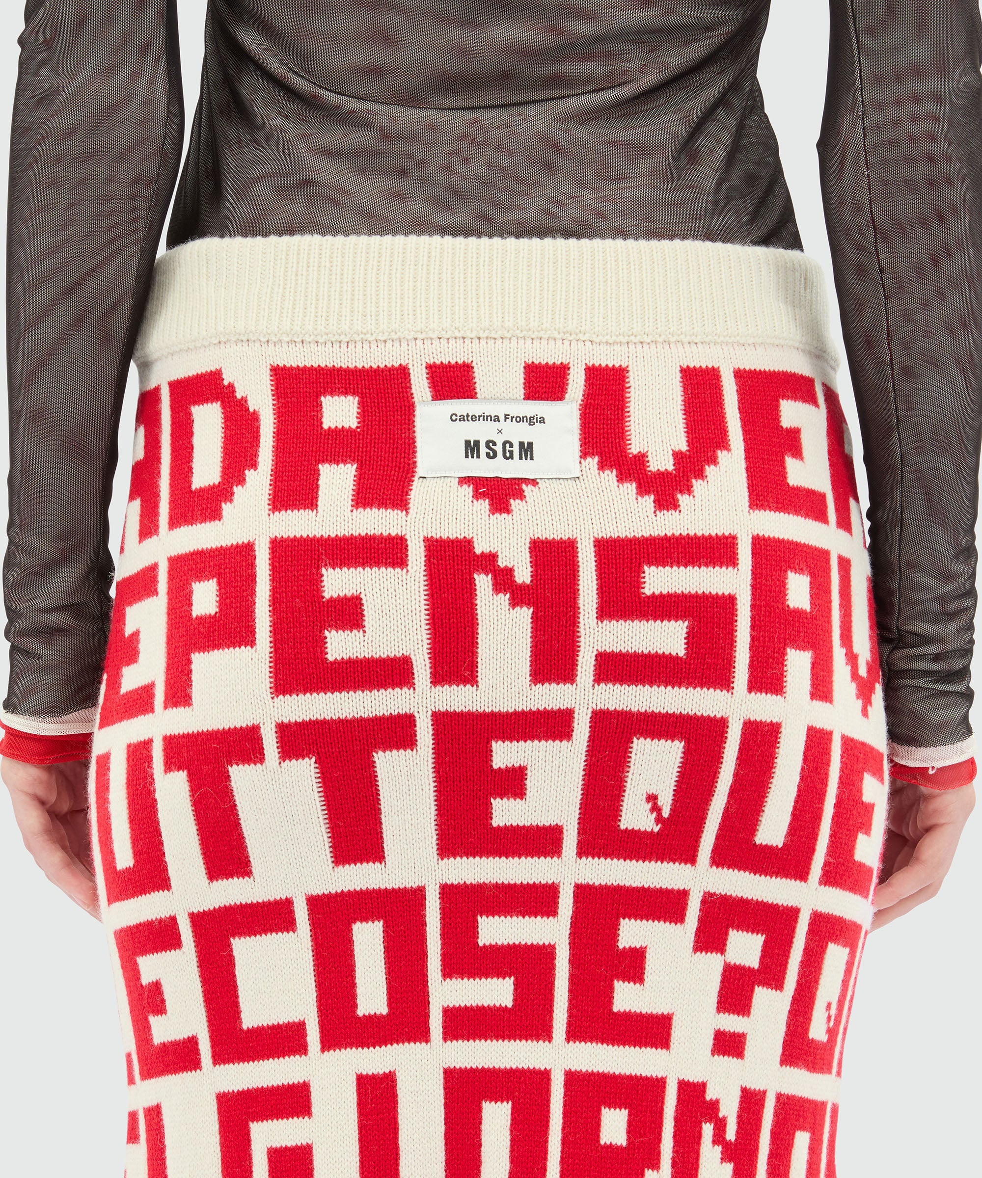 Cream jacquard knit skirt with red lettering by Caterina Frongia x MSGM - 5