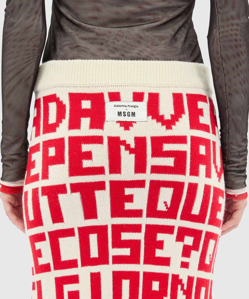 Cream jacquard knit skirt with red lettering by Caterina Frongia x MSGM 5