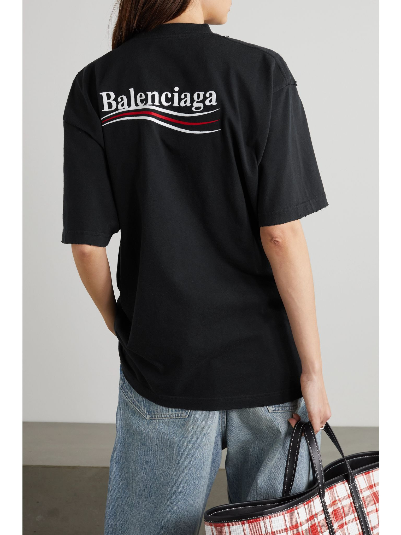 Oversized embroidered cotton-jersey T-shirt Black - 4