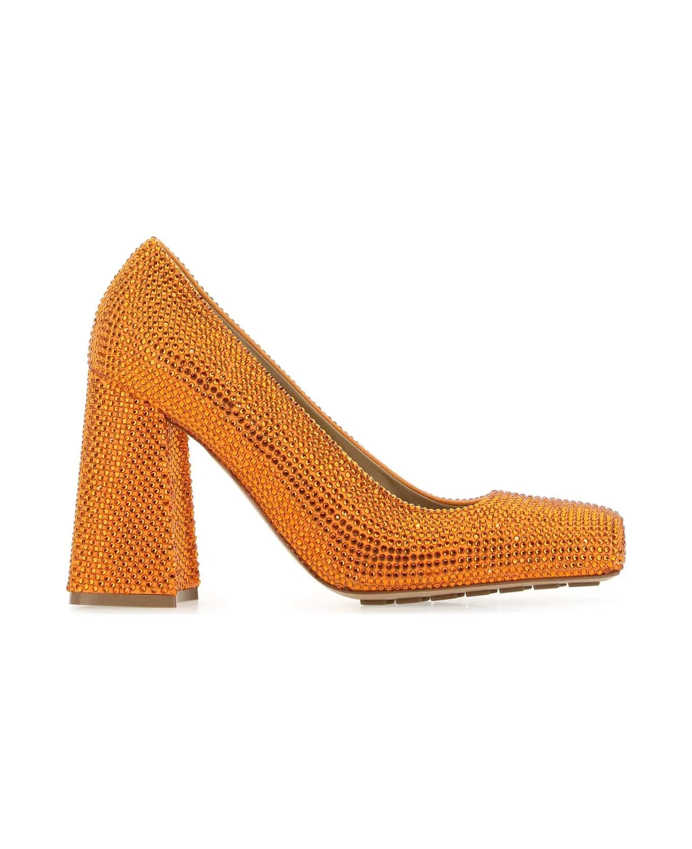 Orange Leather And Rhinestones Tower Pumps - 1