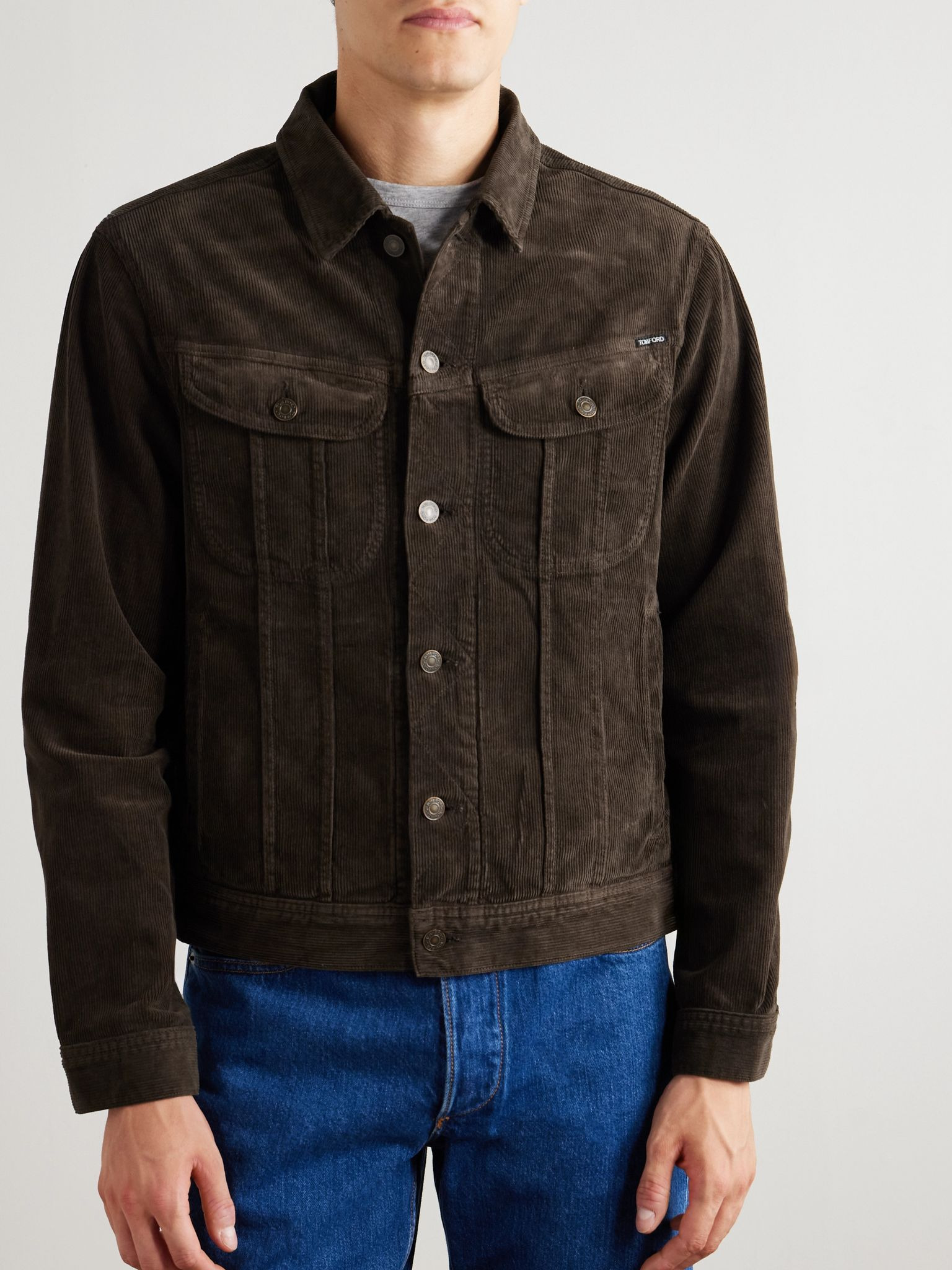 Slim-Fit Cotton-Blend Corduroy Jacket Brown - 3