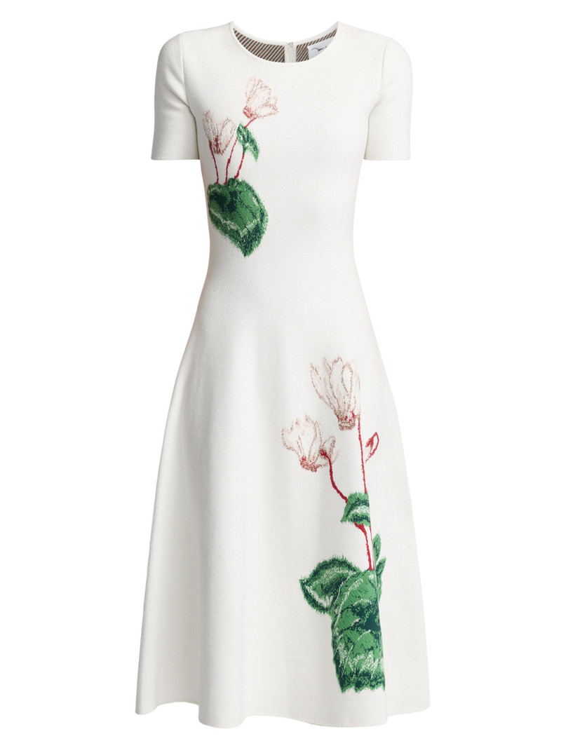 Women's Cyclamen Short-Sleeve Fit & Flare Dress - Ivory 1