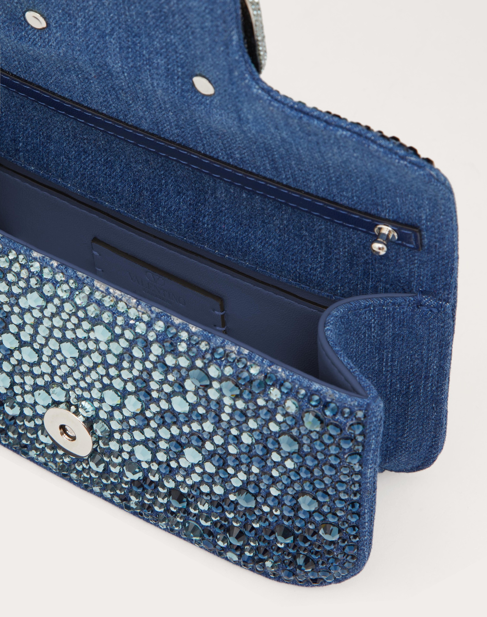 SMALL VALENTINO GARAVANI LOCÒ DENIM SHOULDER BAG WITH RHINESTONES - 6