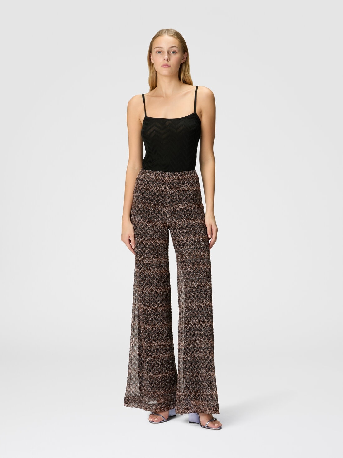Palazzo-pants with lamé lace motif - 2