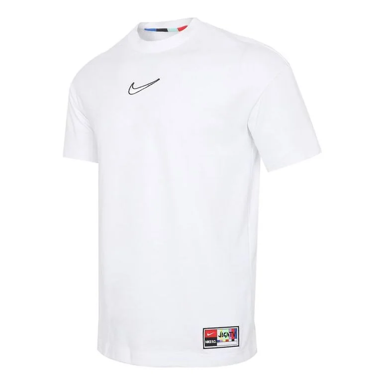 Men's Nike Logo Embroidered Woven Label Training Sports Short Sleeve White T-Shirt CZ1010-100 - 1