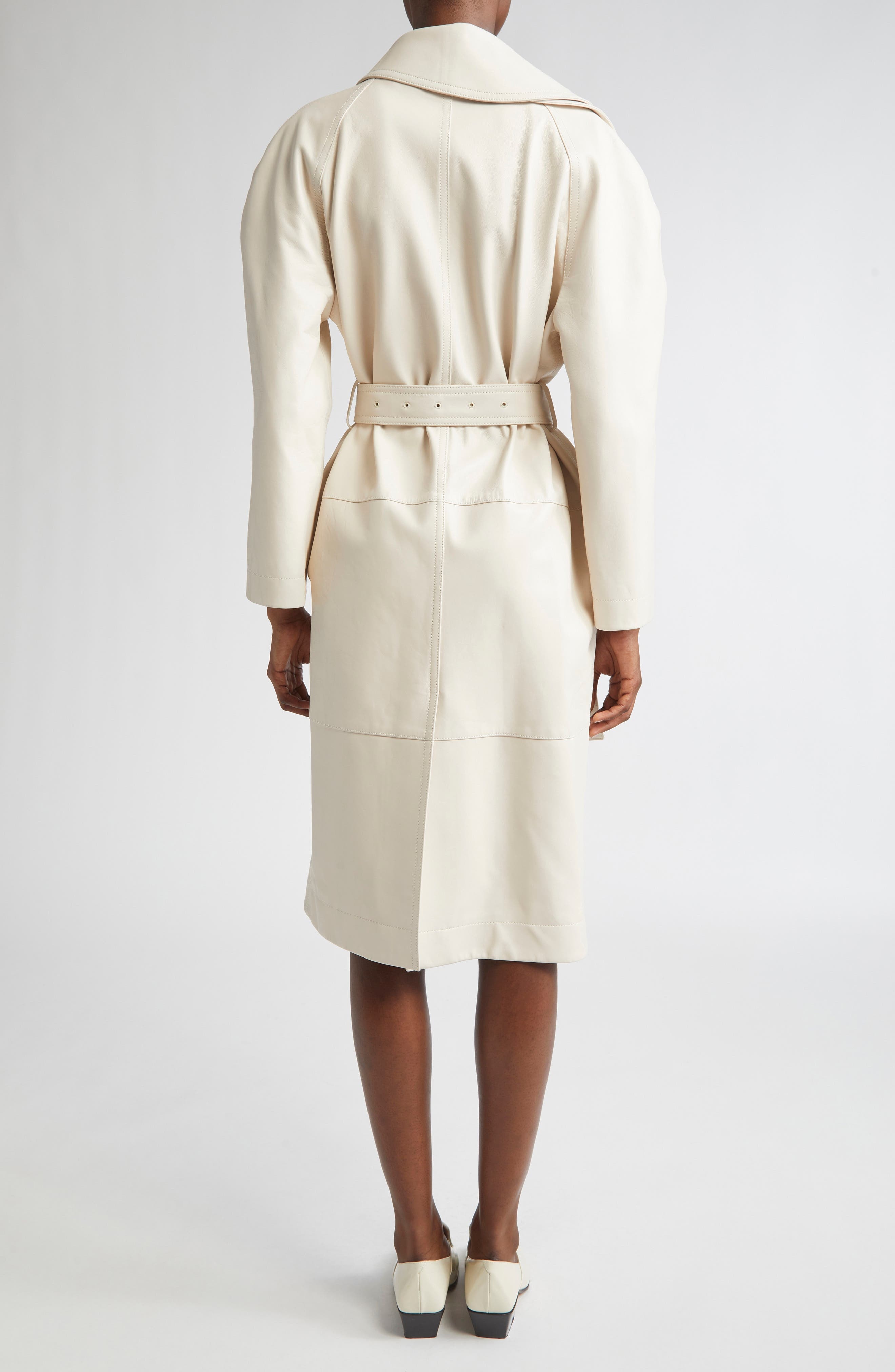 Bottega Veneta Double Breasted Leather Trench Coat in Pale Meringue at Nordstrom - 2