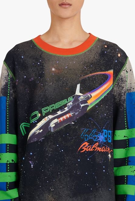 Oversized multicolor cotton sweatshirt with Balmain logo print - 6