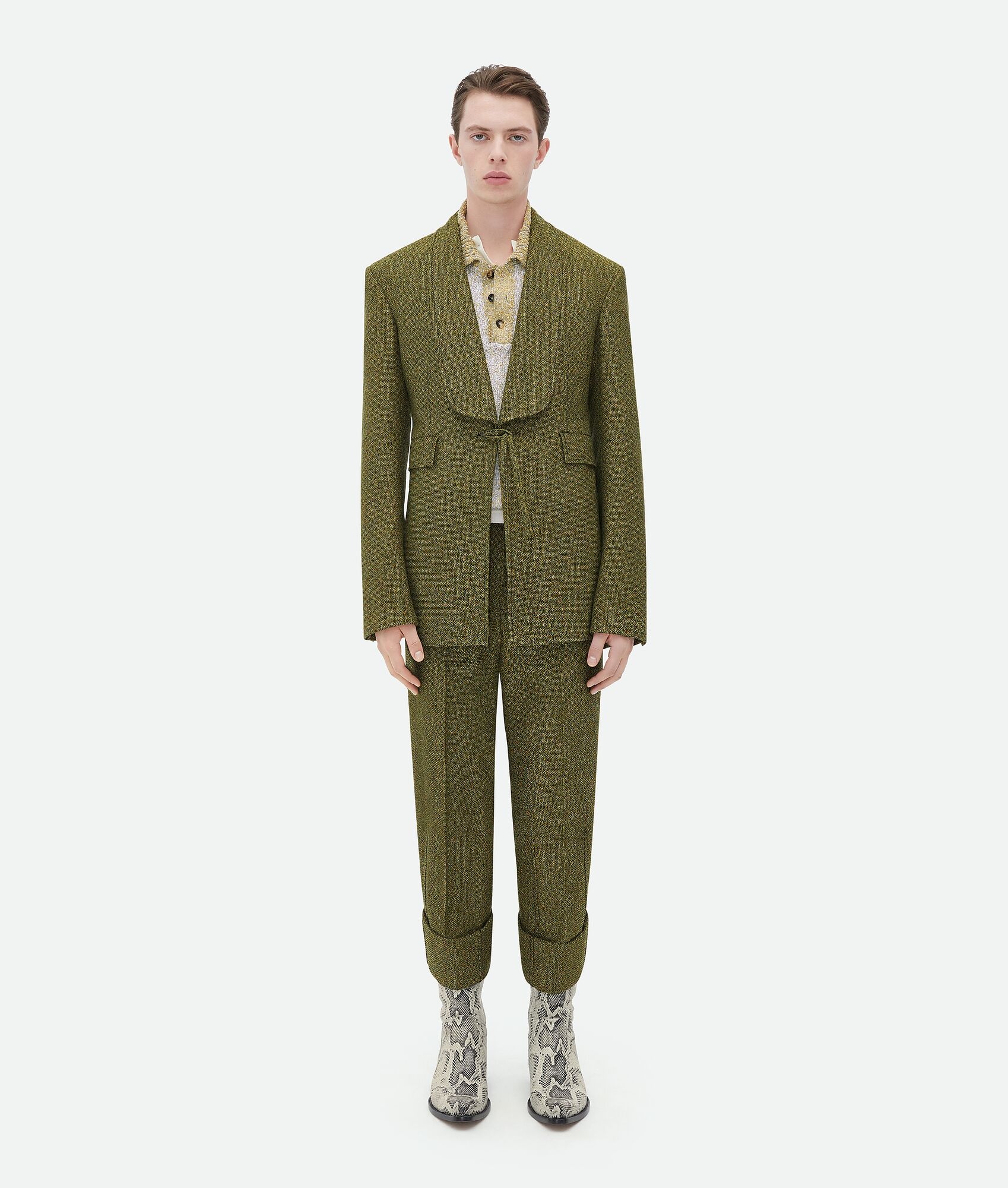 Shawl Collar Textured Cotton Jacket - 1