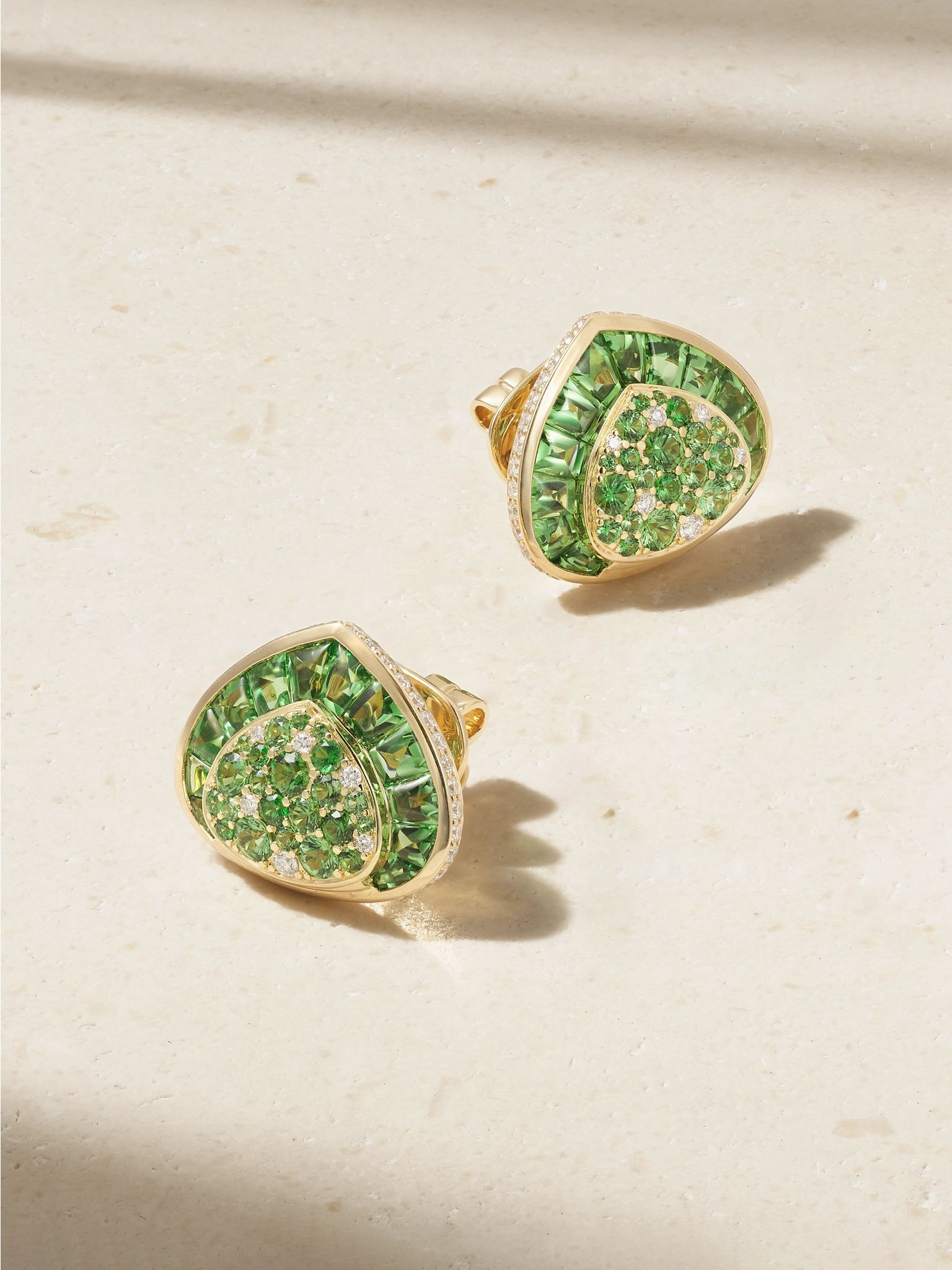 Dora 18-karat gold, tsavorite and diamond earrings Green - 1