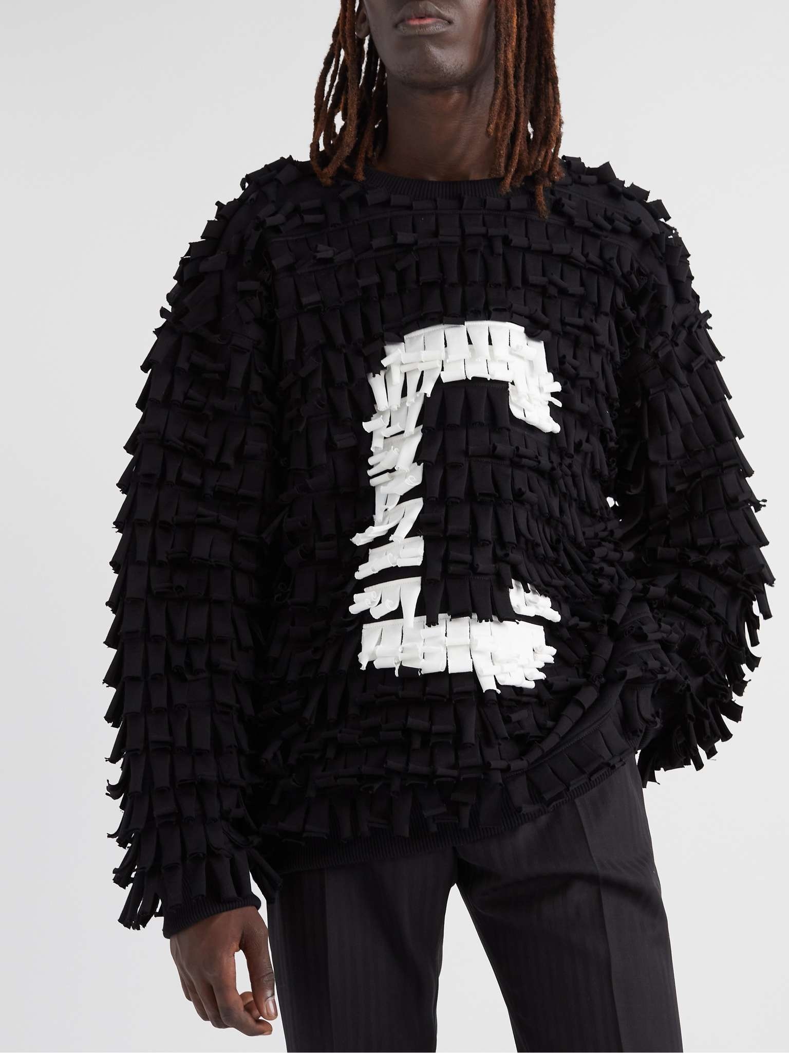 Fringed Logo-Print Cotton-Blend Sweater - 4