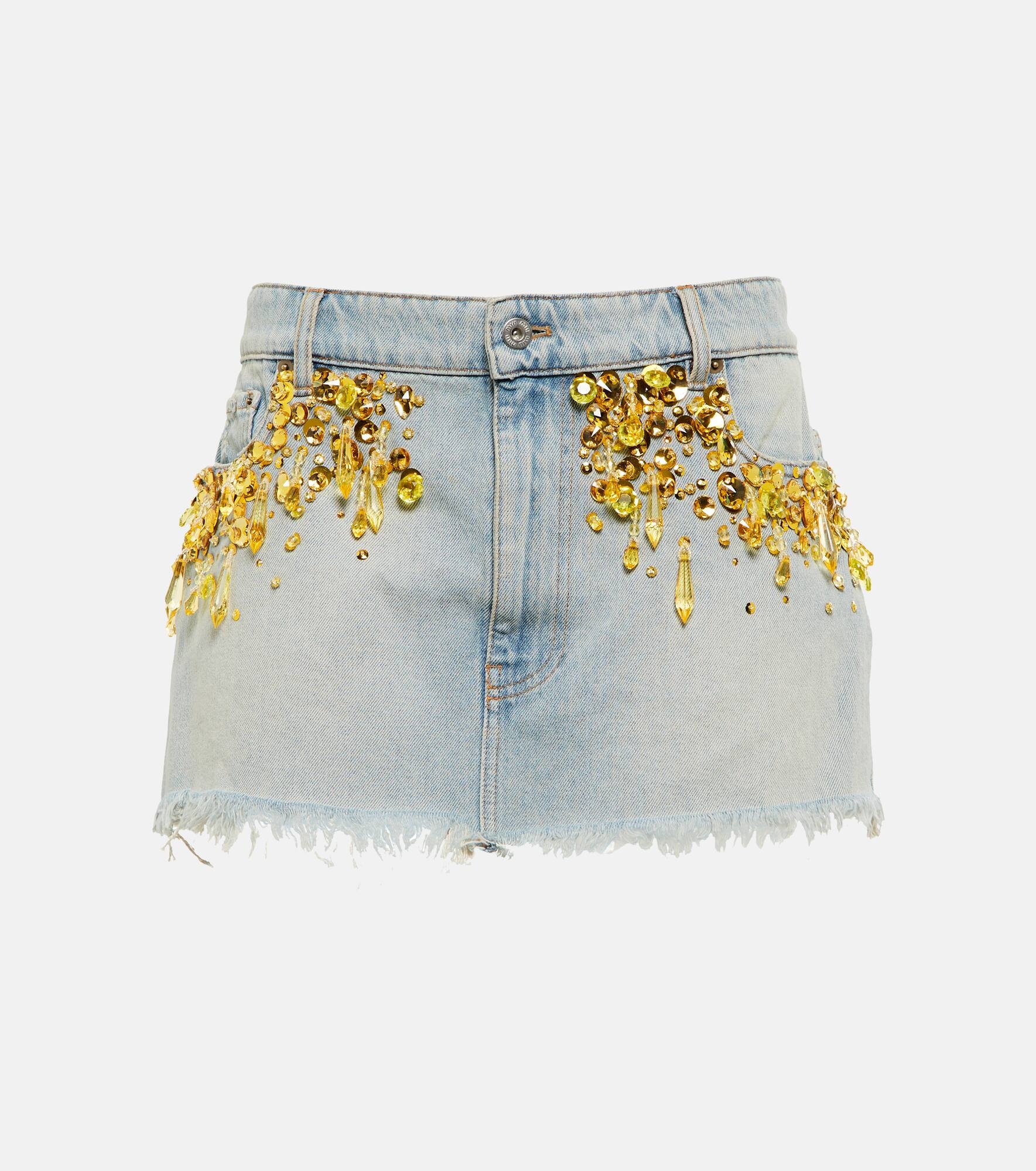 Embellished denim miniskirt - 1