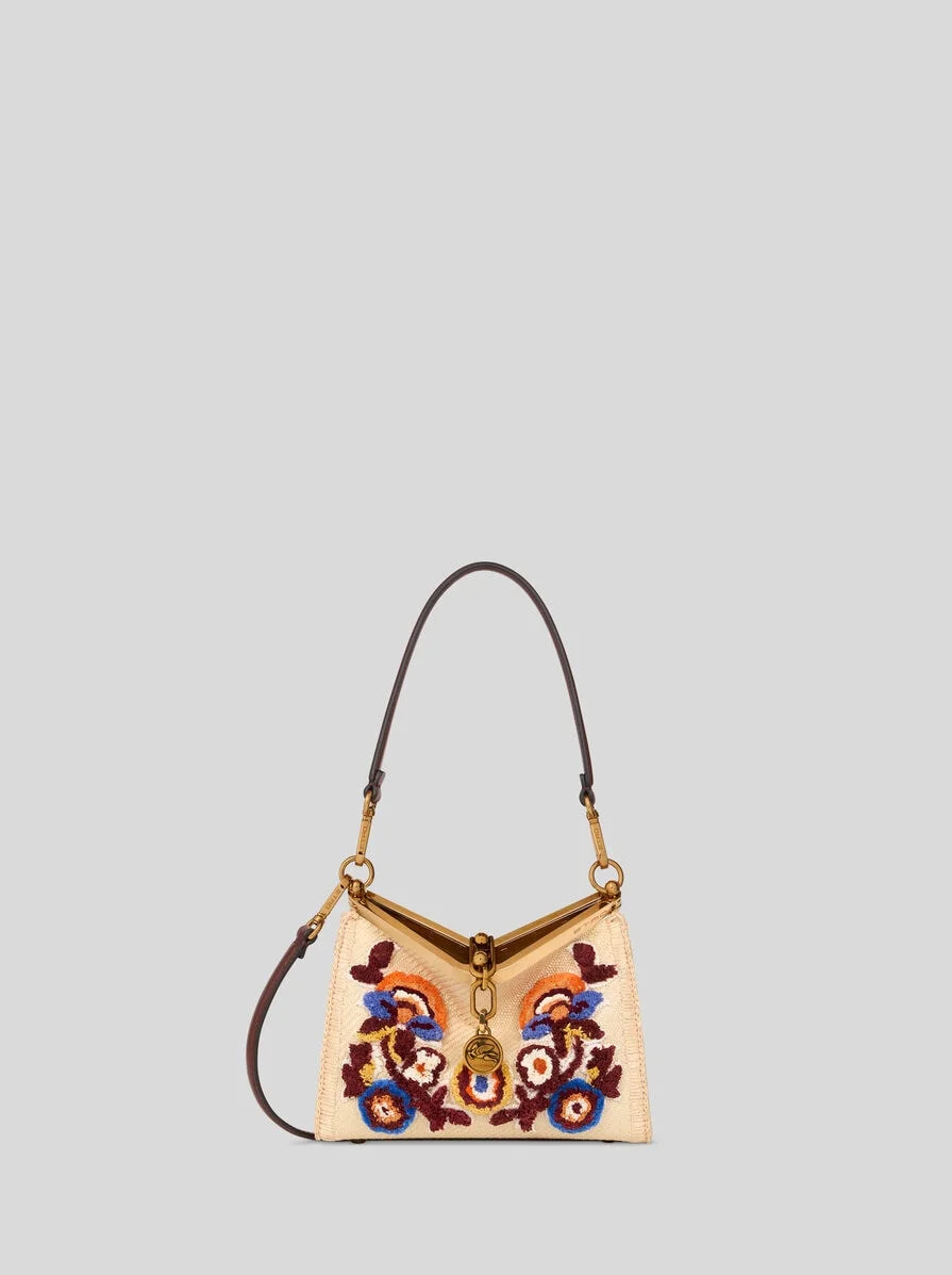 SMALL EMBROIDERED RAFFIA VELA BAG - 1