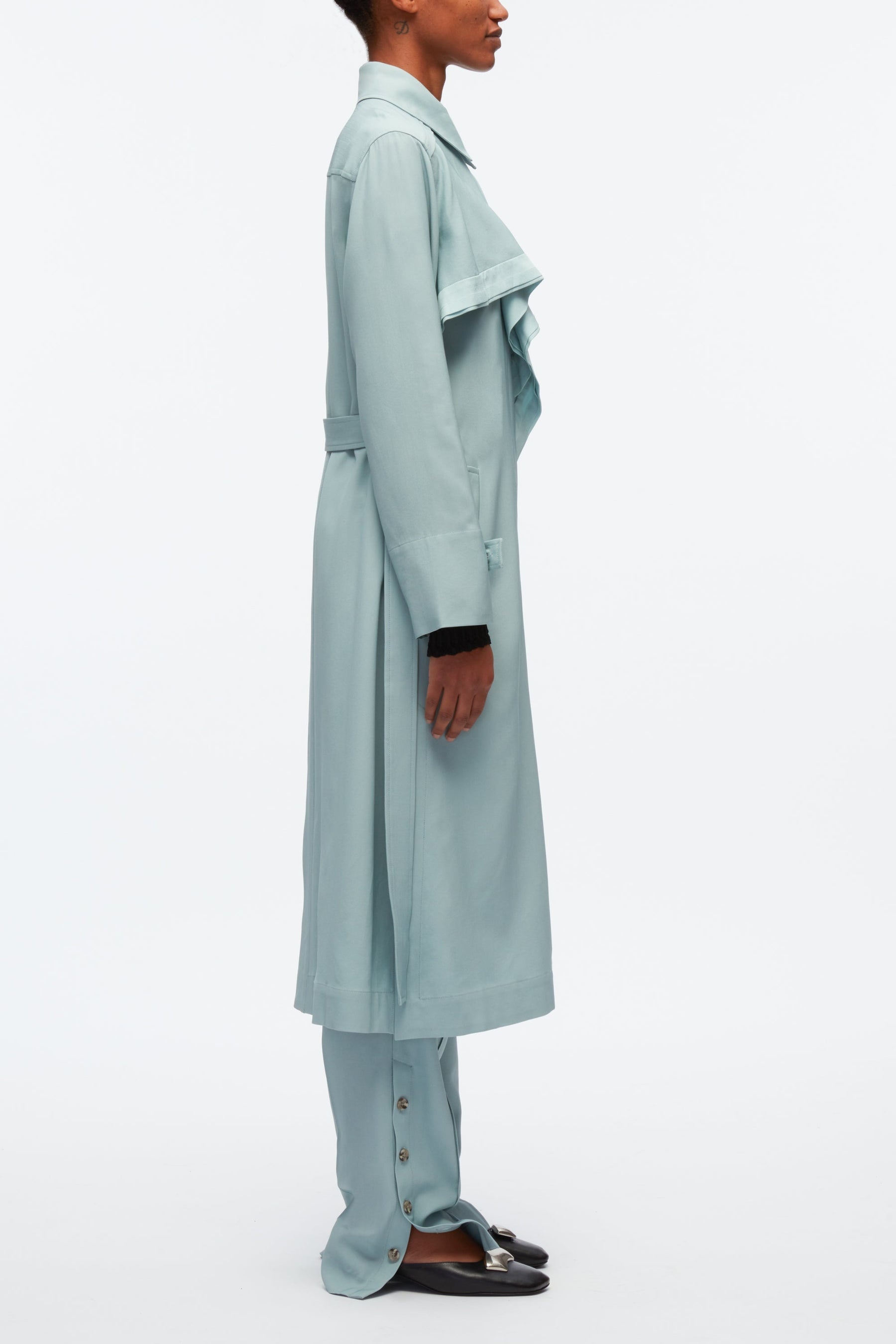 Lightweight Trench Dress With Cascade Drape - 3