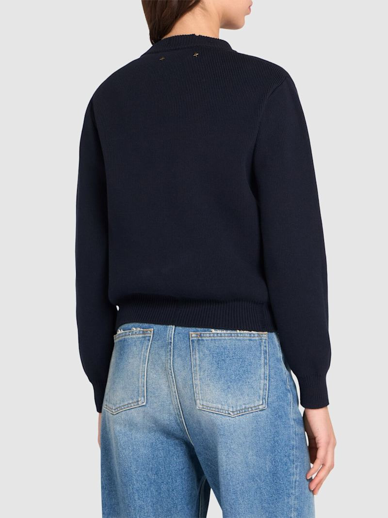 Golden cotton knit crewneck sweater - 3
