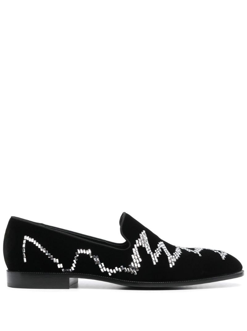 crystal-embellished velvet loafers - 2