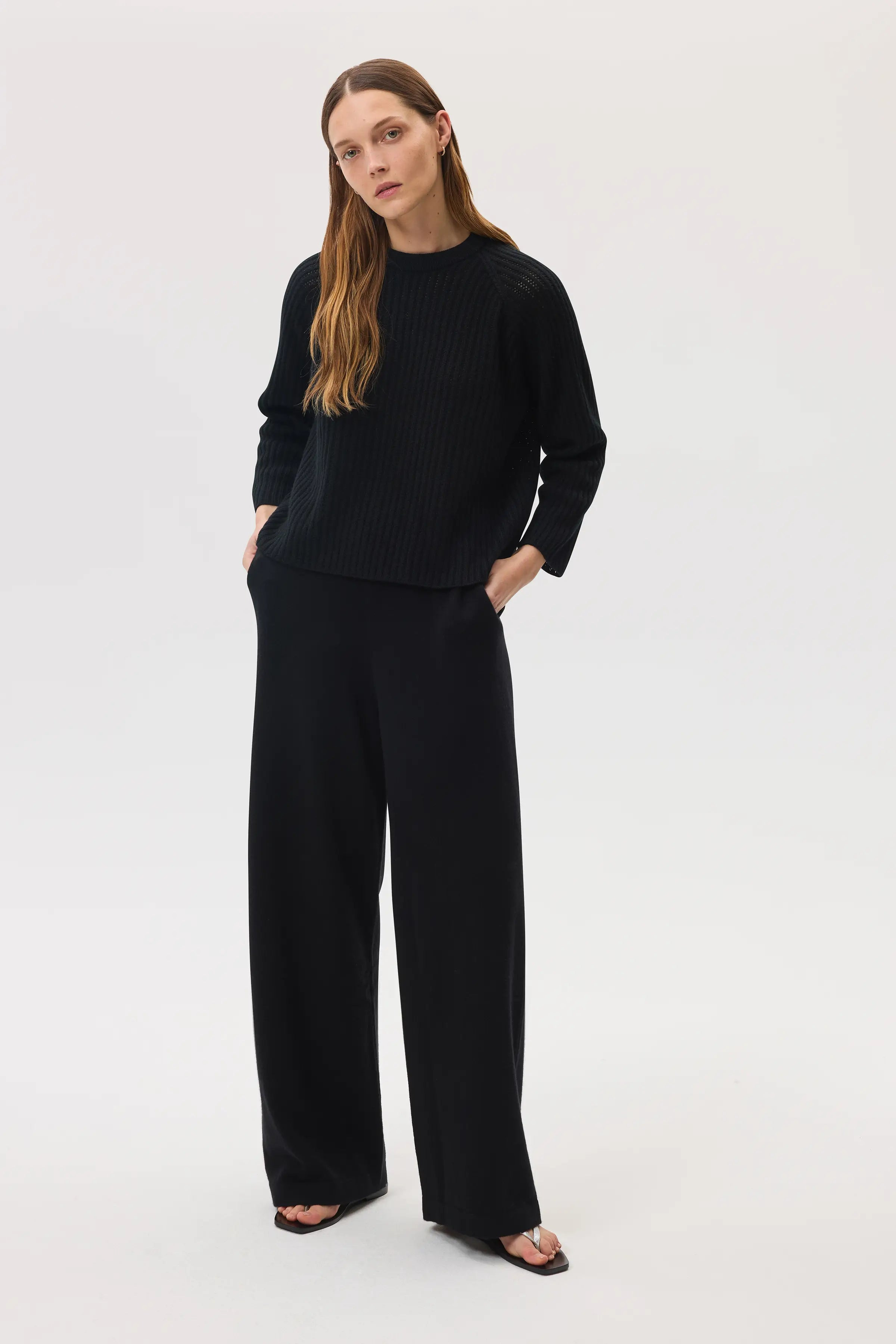 High Rise Black Cashmere Culottes - 1