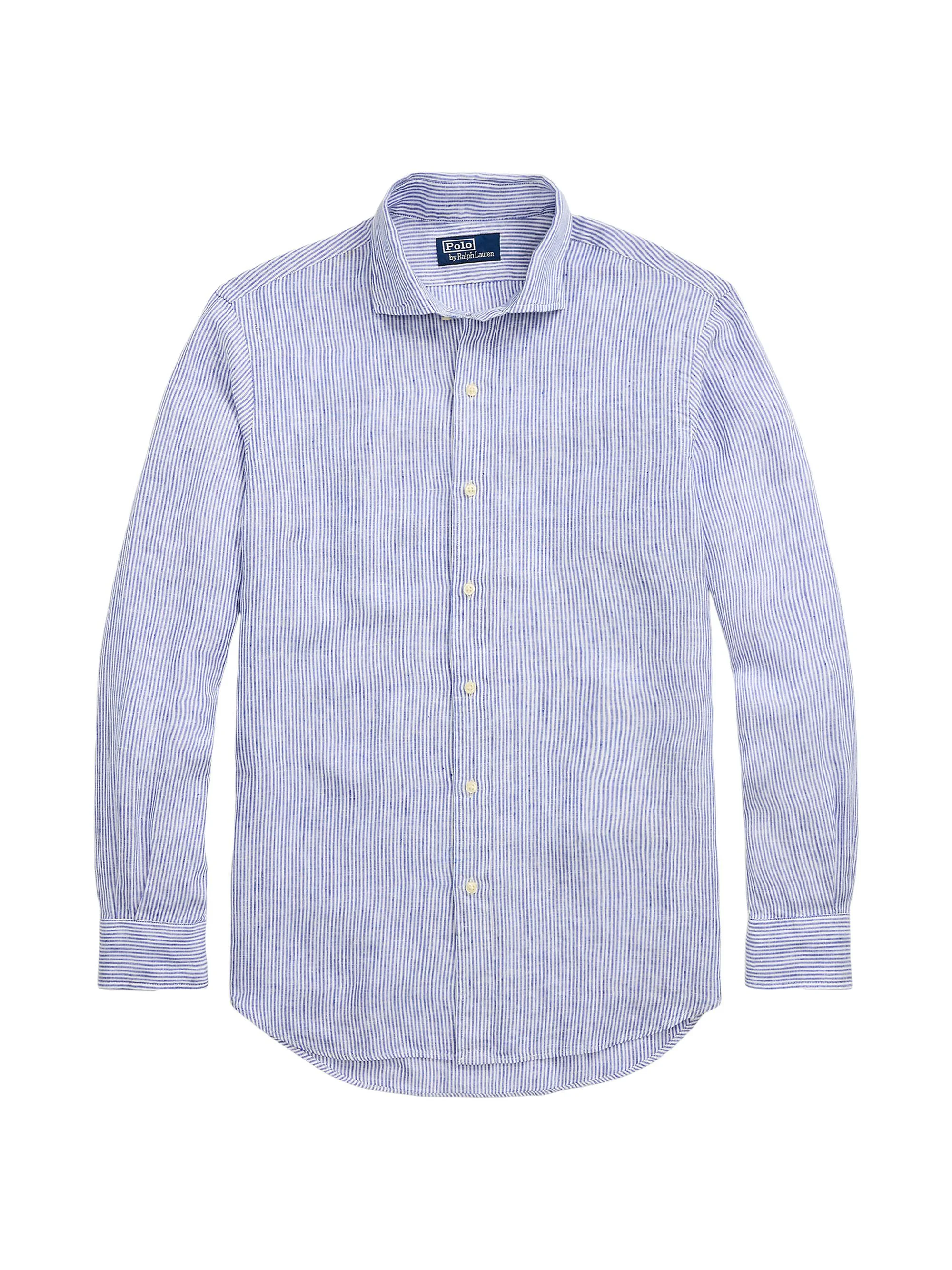Men's Classic Fit Striped Linen Shirt - Royal Blue White - 1