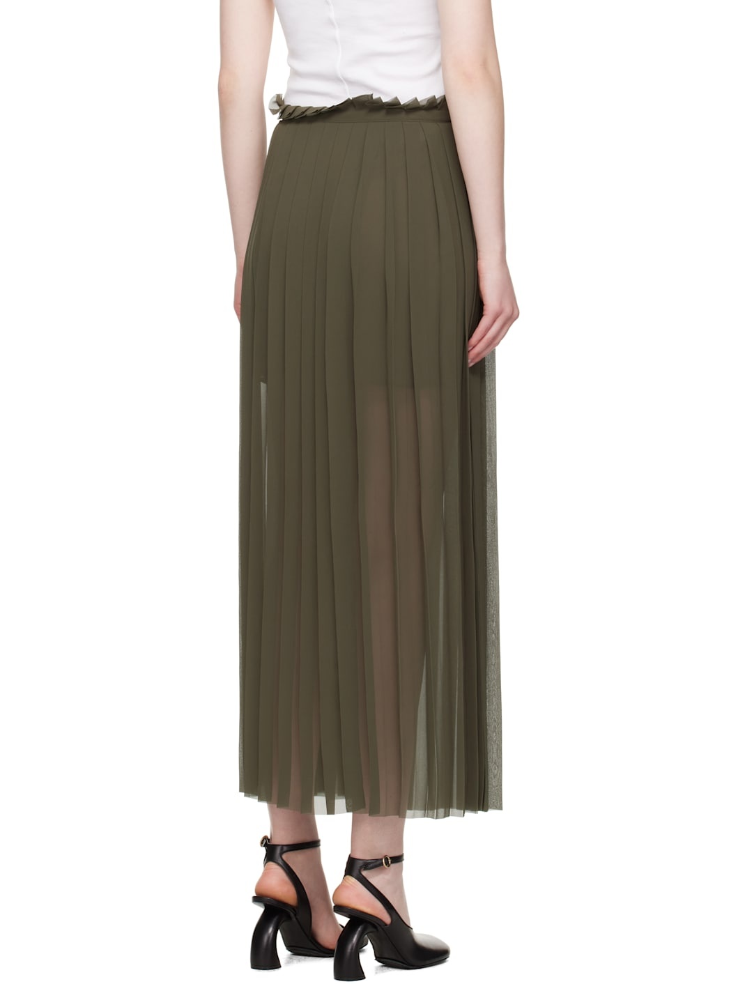 Khaki Pleated Midi Skirt - 3