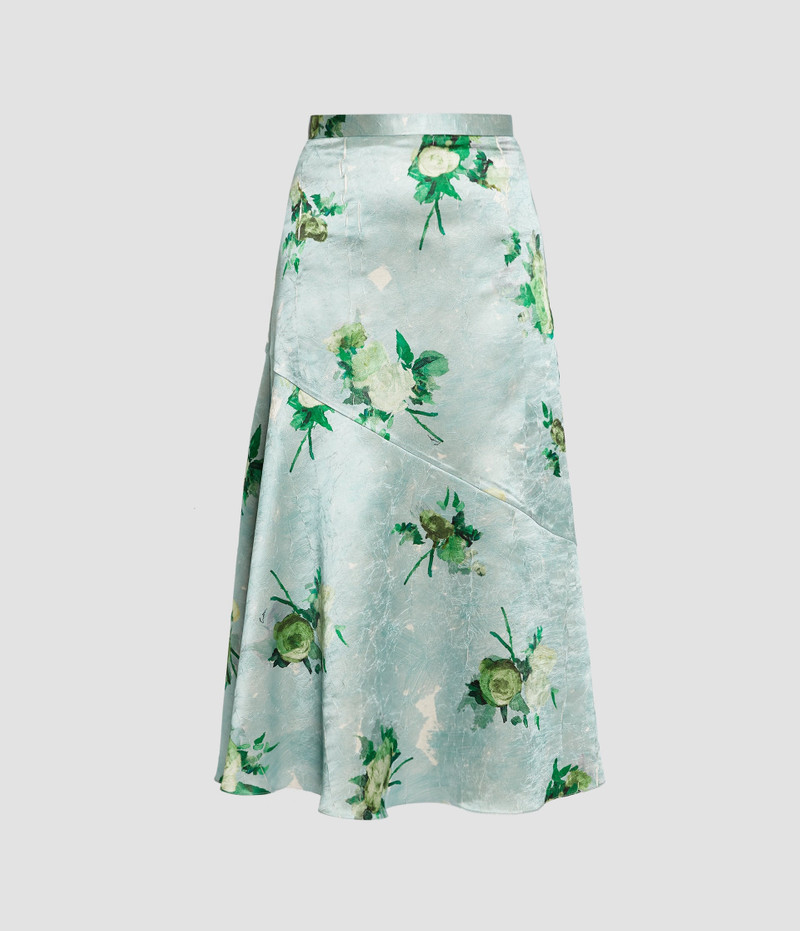 Erdem FLORAL PRINT CRUSHED SATIN A LINE SKIRT outlook