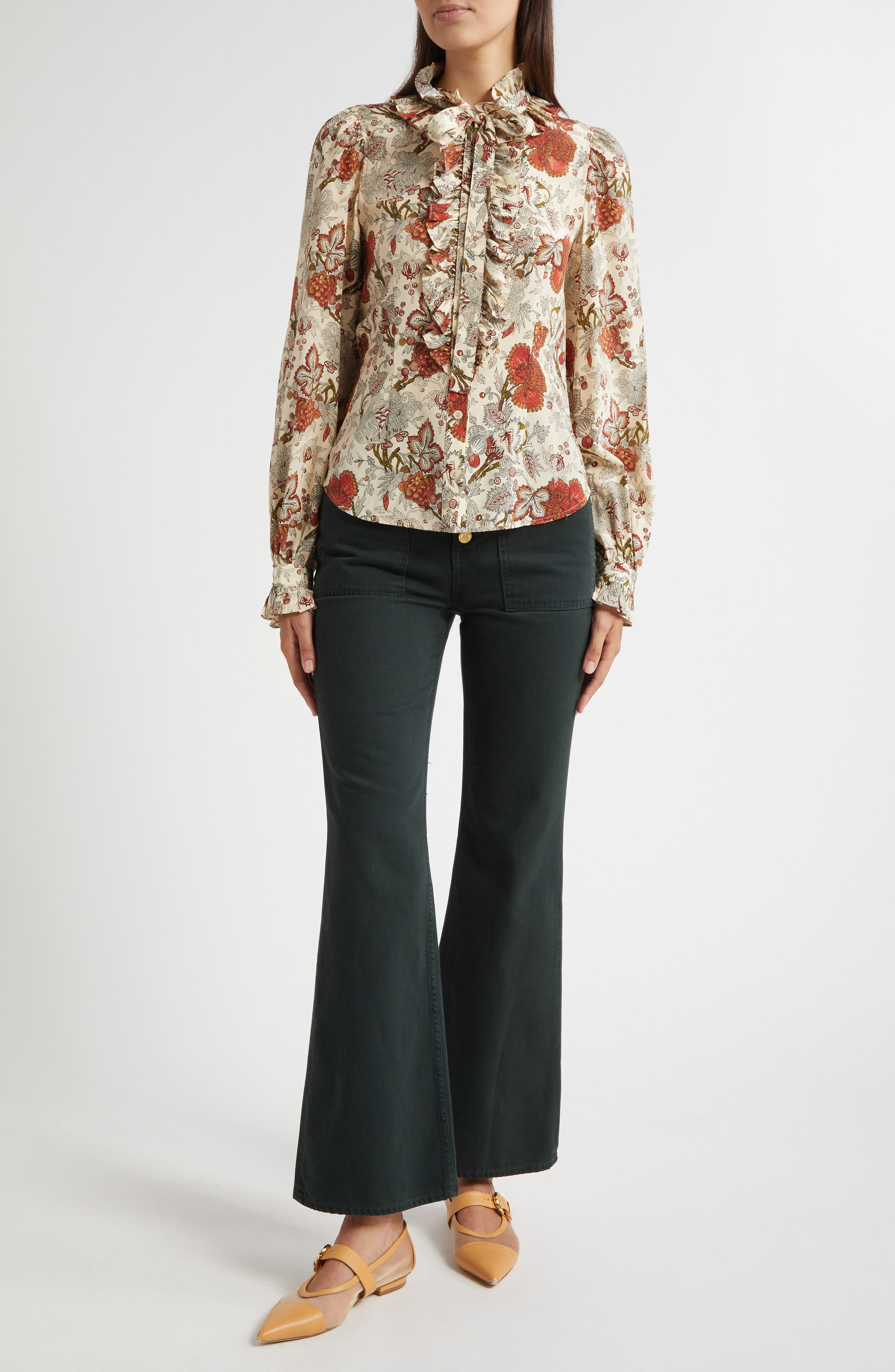 Ulla Johnson Catroux Ruffle Silk Button-Up Shirt in Winter Garden at Nordstrom - 2