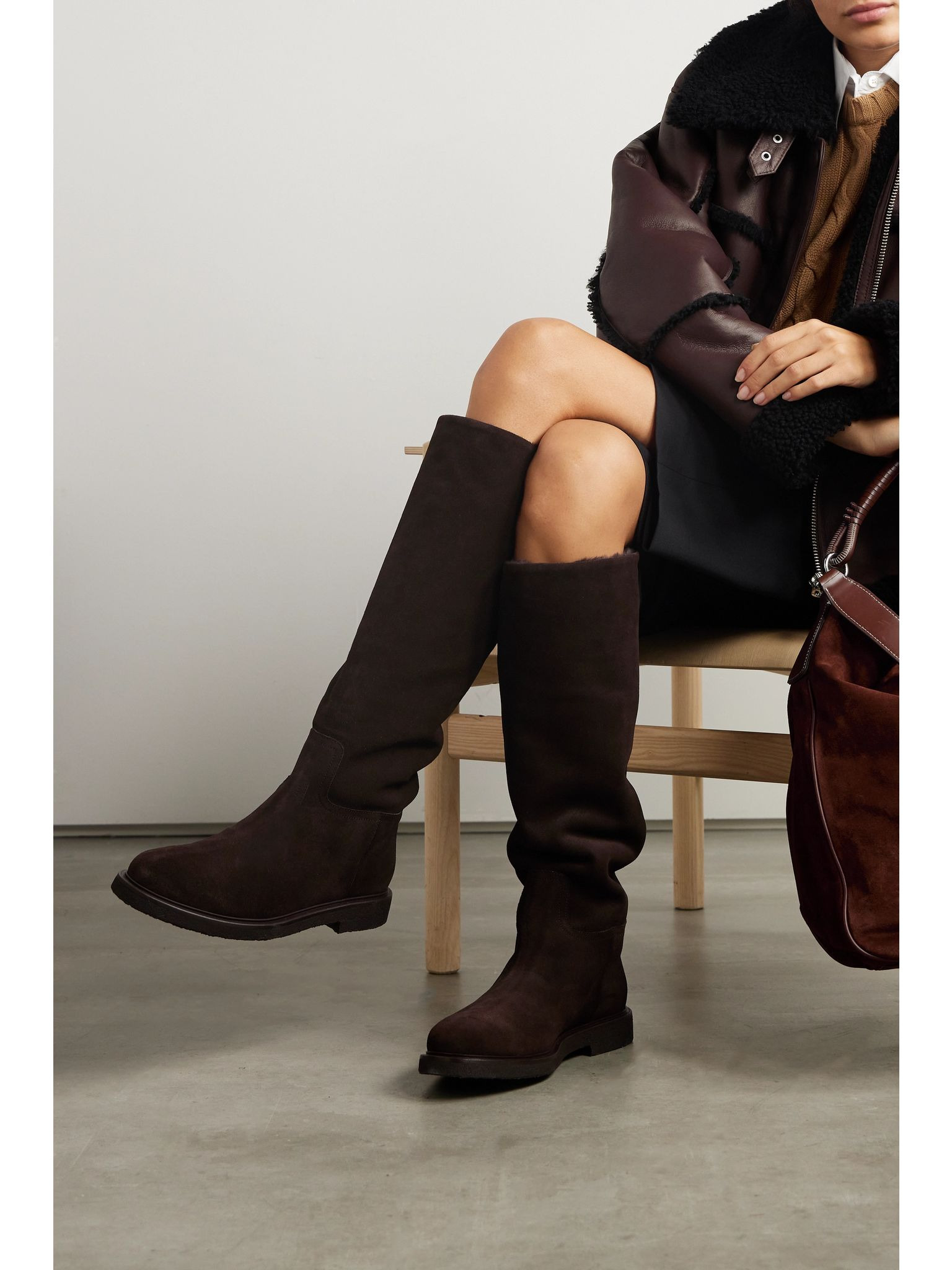 Shearling-lined suede knee boots Brown - 2