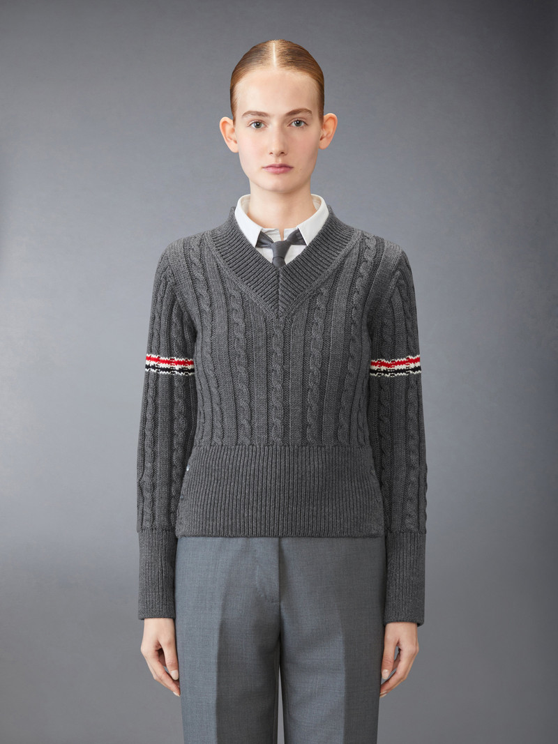 Thom Browne Classic Wool V Neck Cable Pullover outlook