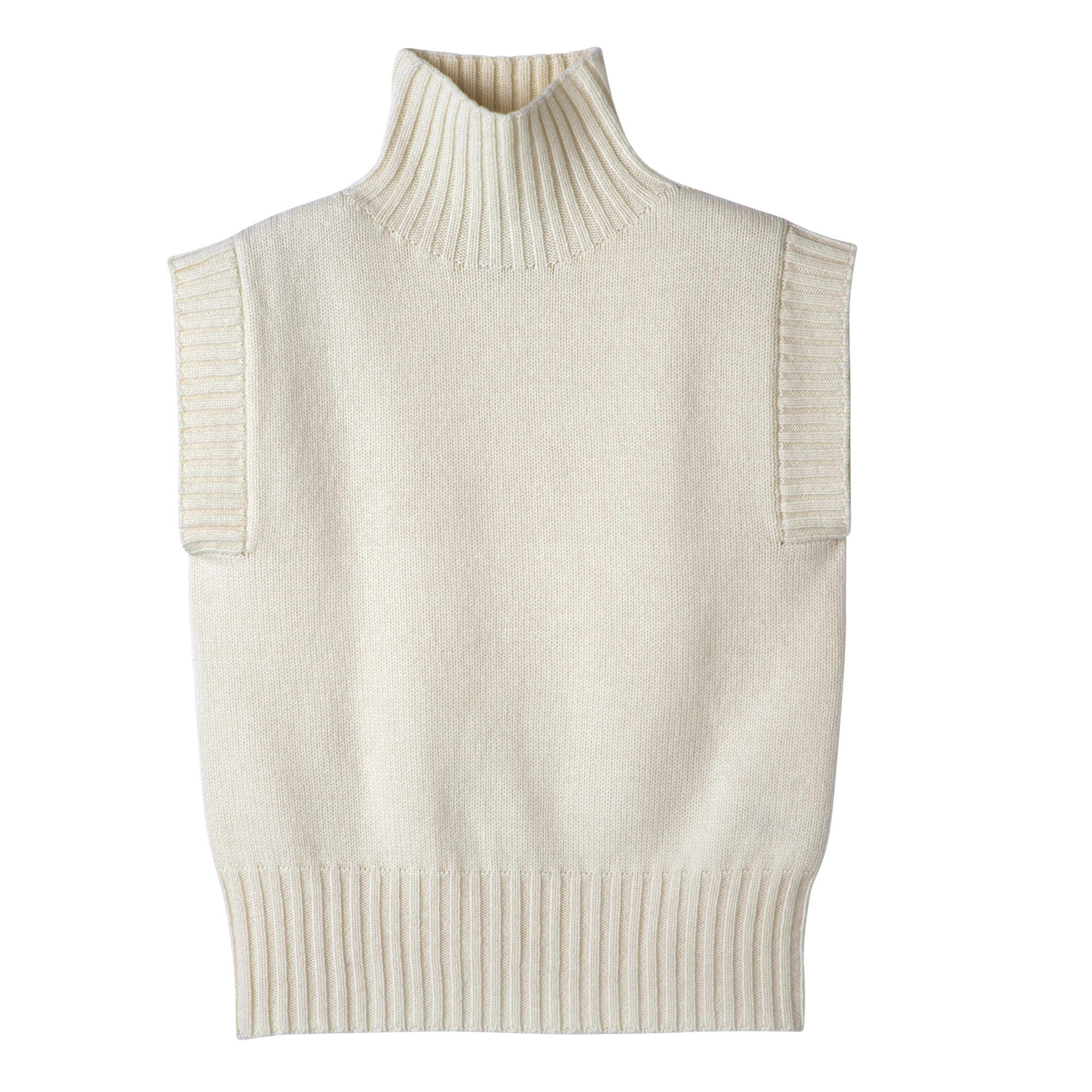 High collar no sleeve jumper Ecru - Knit - 1