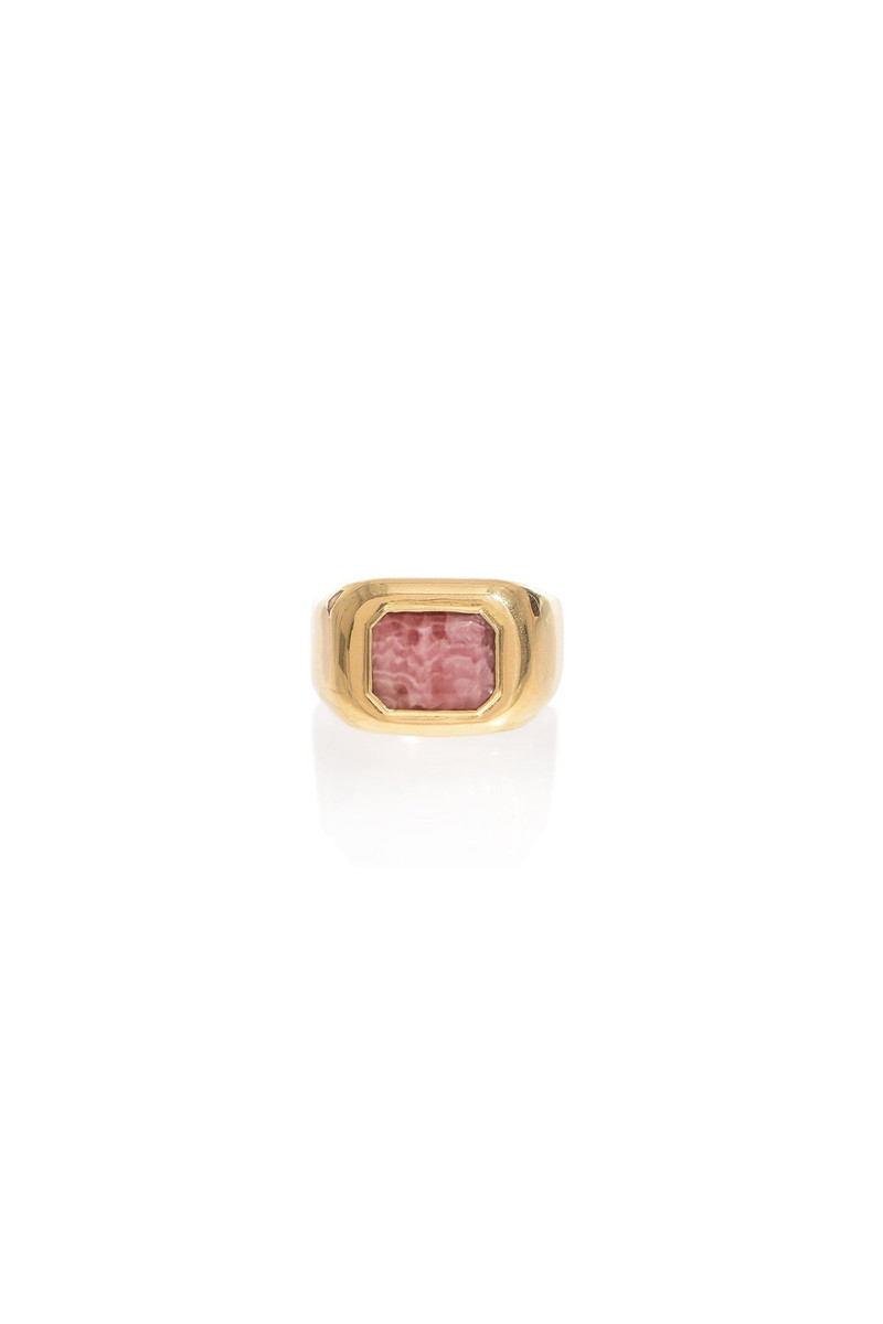 Large Ring in 18k Gold & Pink Marble Stone 1