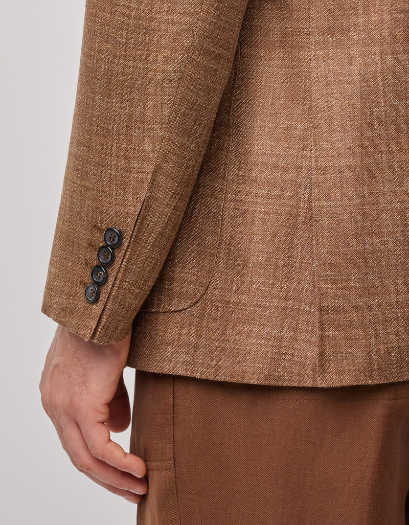 RUST-COLORED REGULAR FIT JACKET IN WOOL, SILK, AND LINEN WITH OVERCHECK PATTERN 5