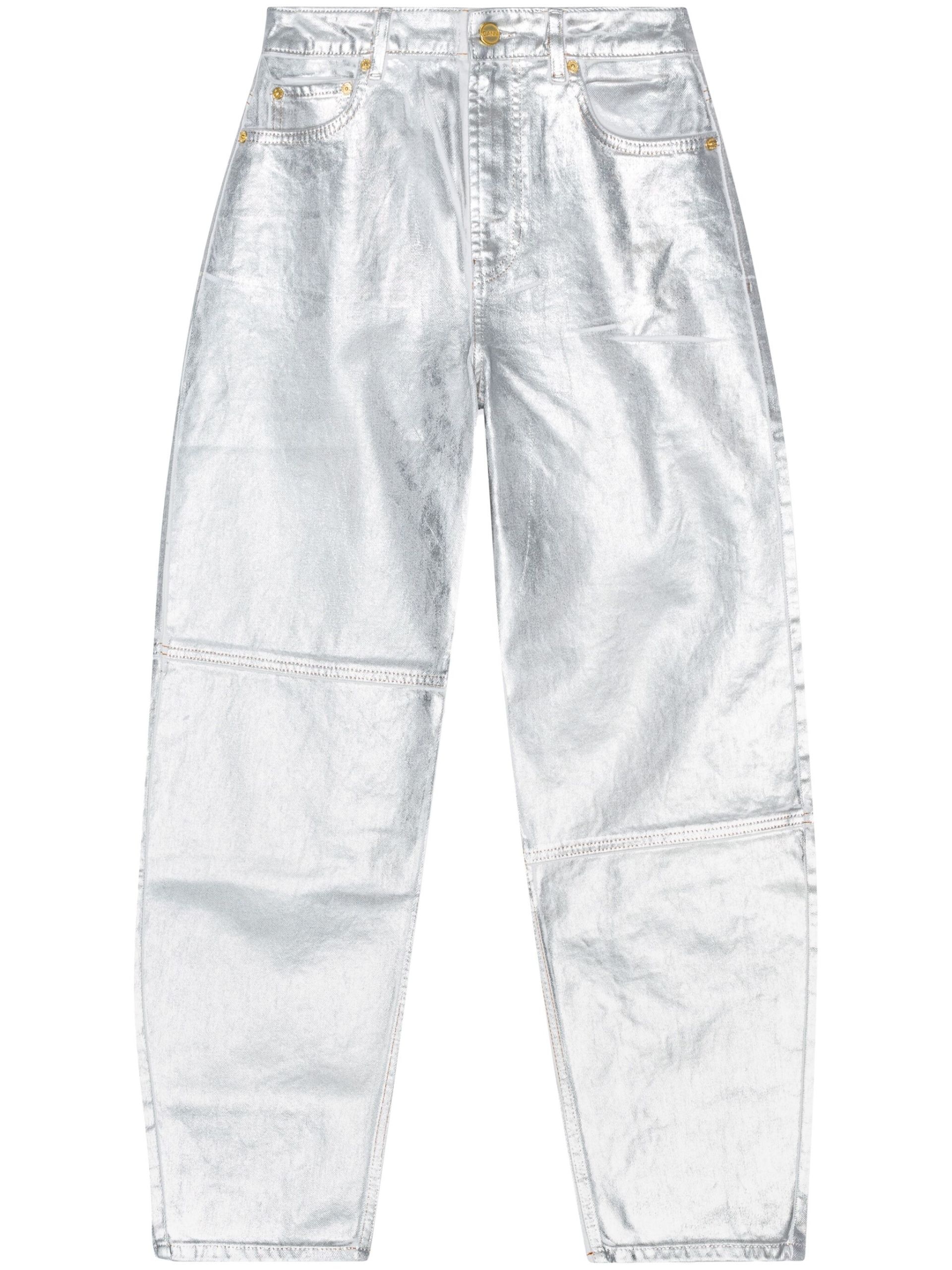 Silver Metallic Wide-Leg Jeans - 1