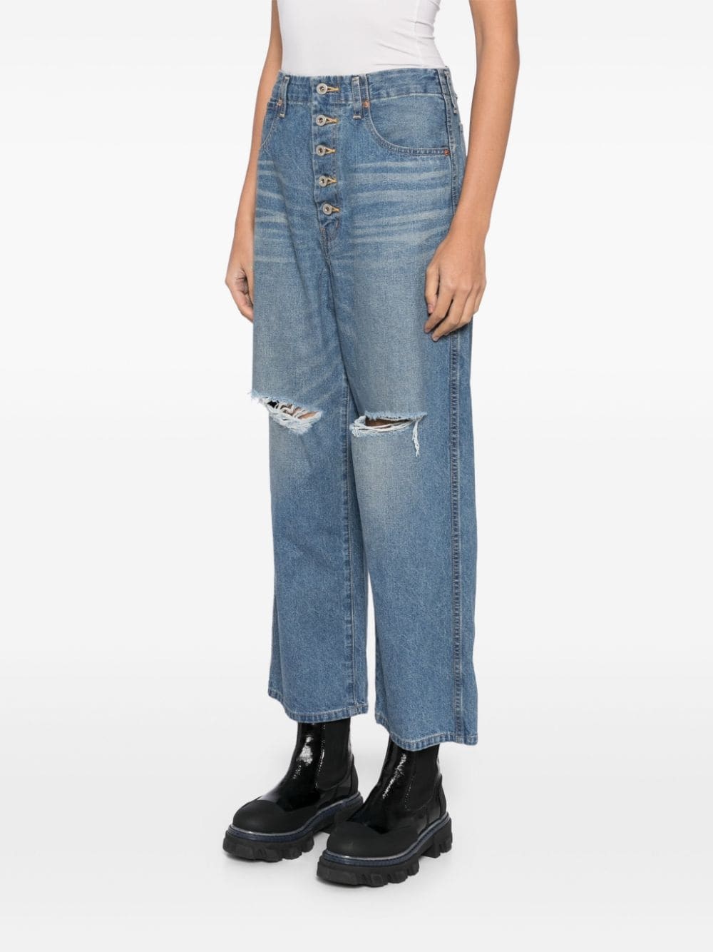distressed straight-leg jeans - 3
