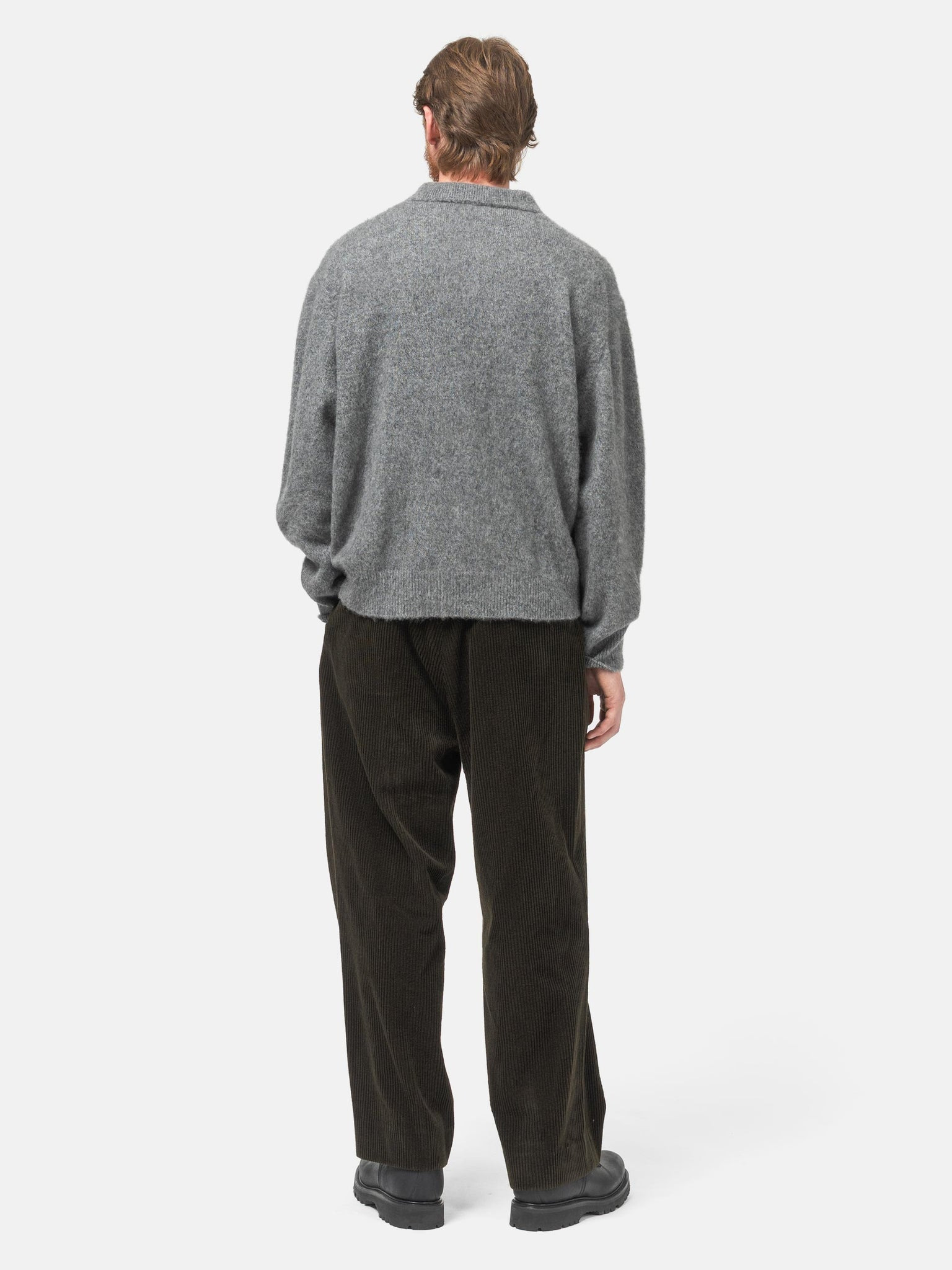 Wool Corduroy Wide Tapered Trousers Khaki - 4