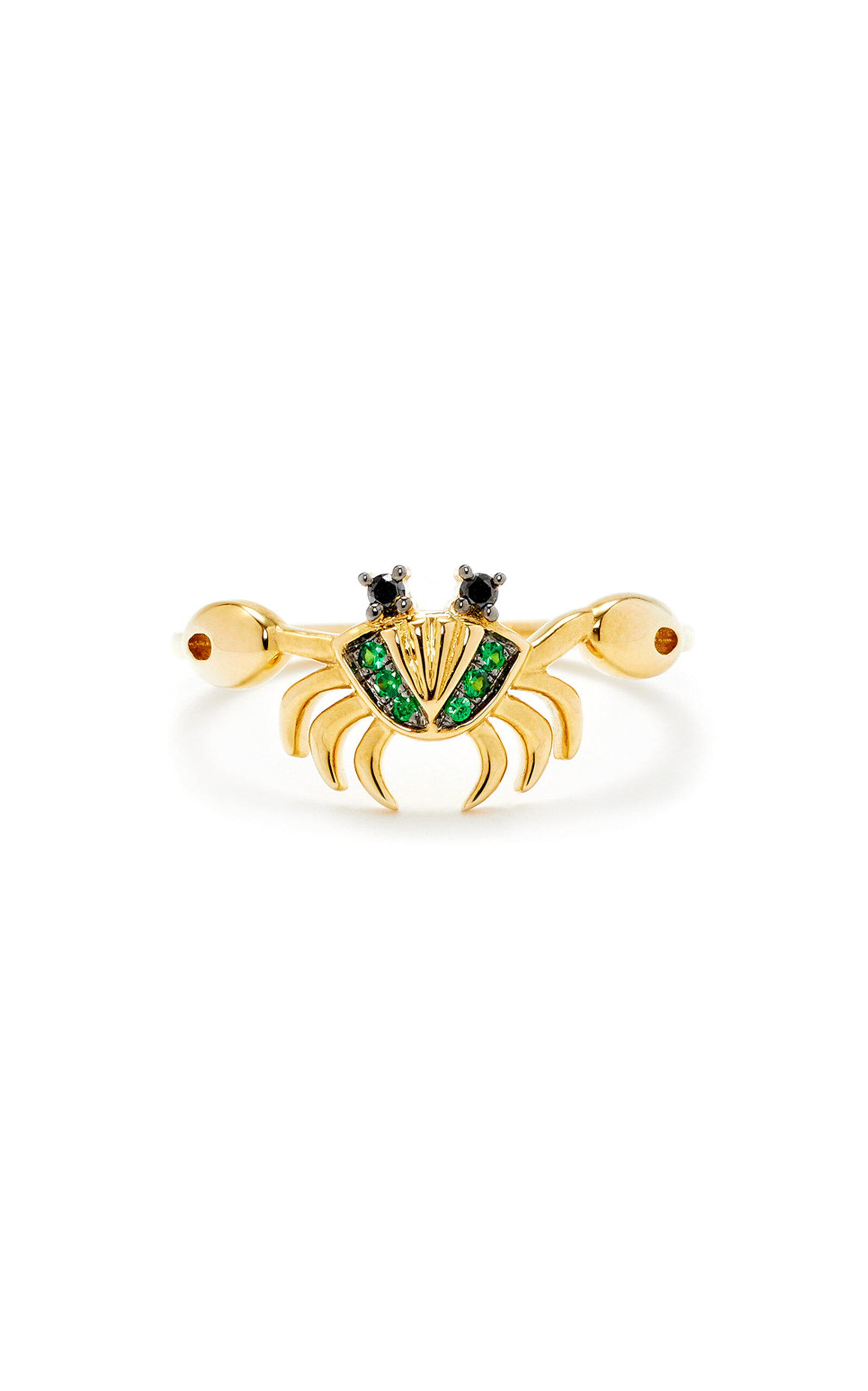 Mini Crab 9K Yellow Gold Tsavorite Ring green - 1