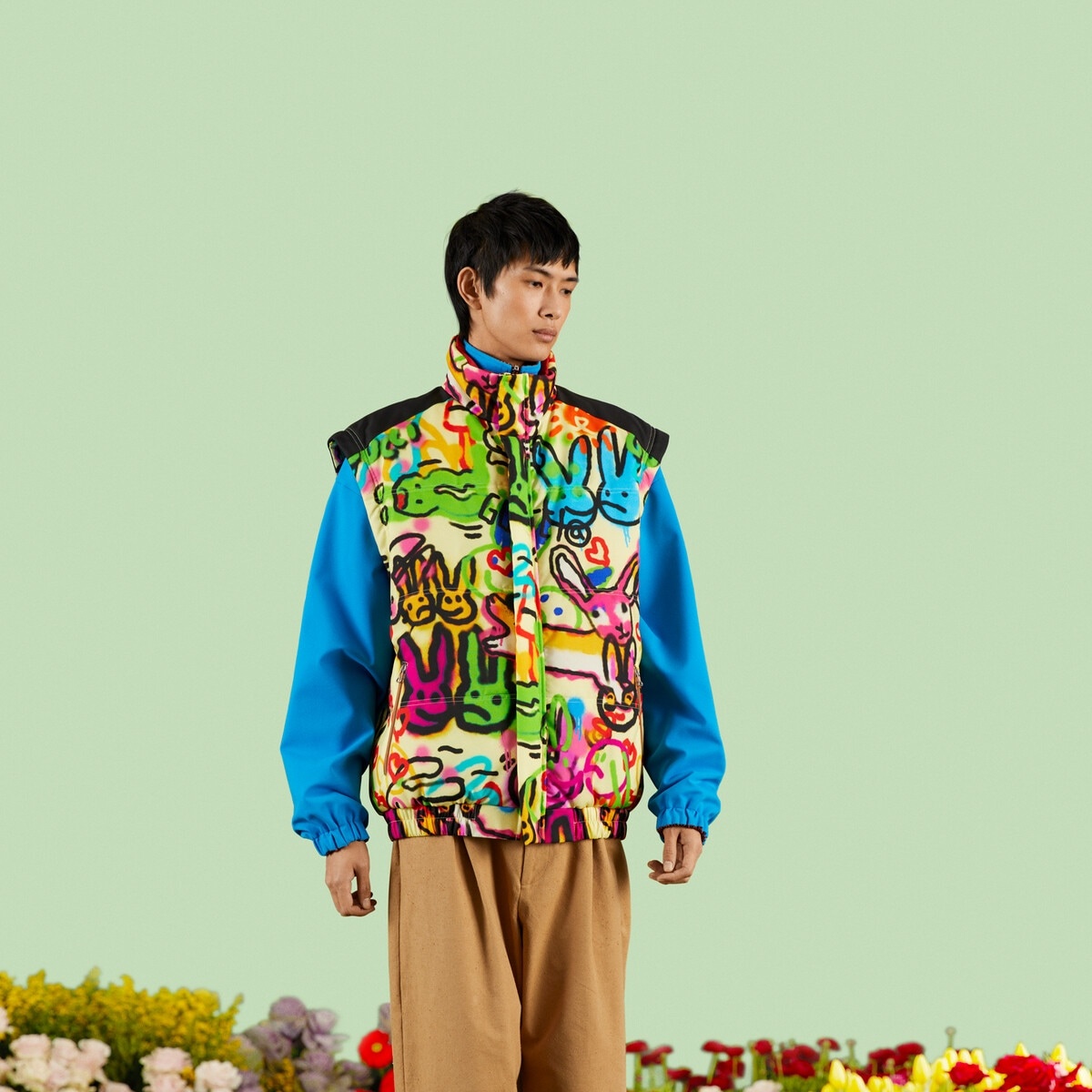 Bunny print padded nylon vest - 5