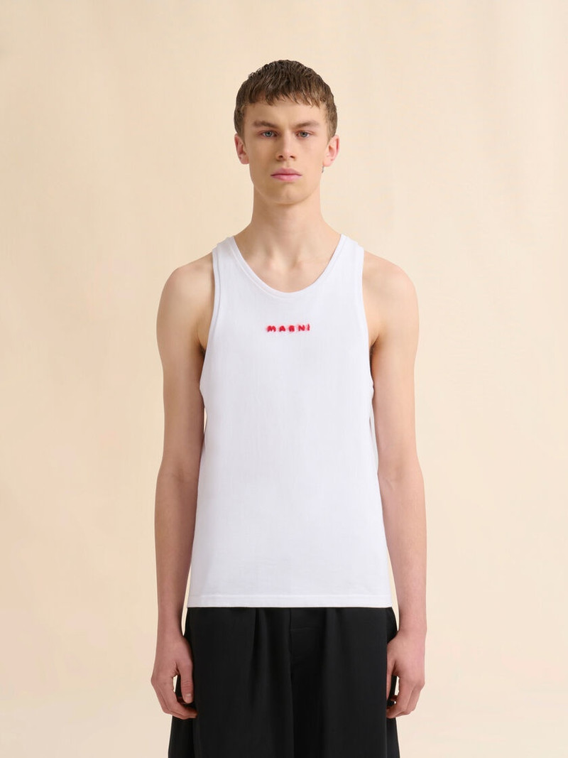 Marni BLACK COTTON TANK TOP WITH MOHAIR EMBROIDERY outlook