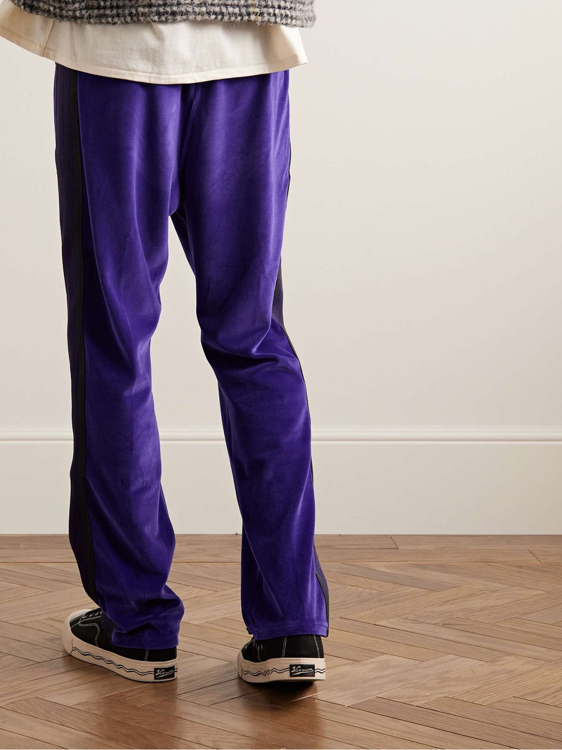 Webbing-Trimmed Logo-Embroidered Cotton-Blend Velour Track Pants 3