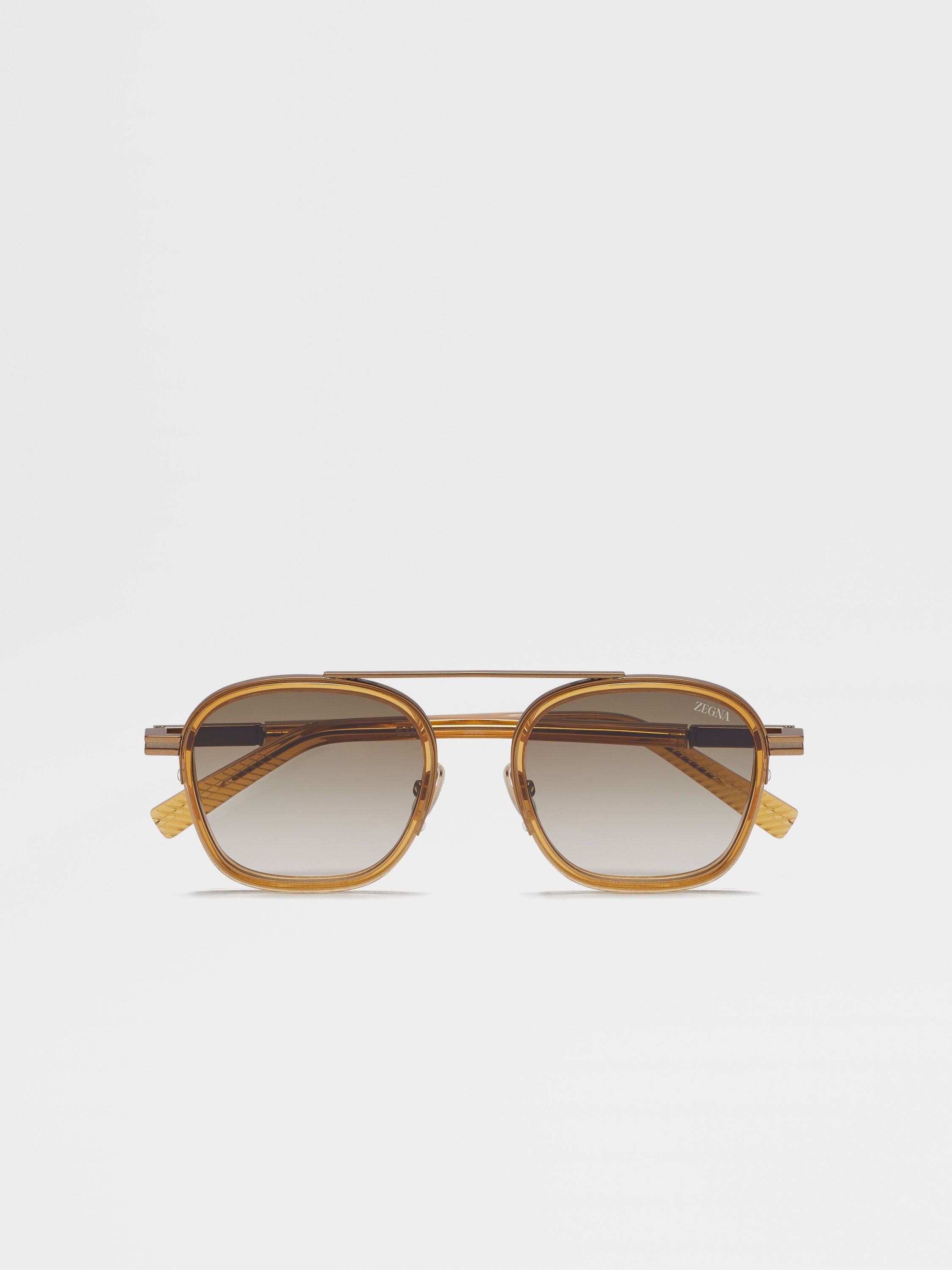 TRANSPARENT GOLDEN SYRUP ORIZZONTE I ACETATE AND METAL SUNGLASSES - 1