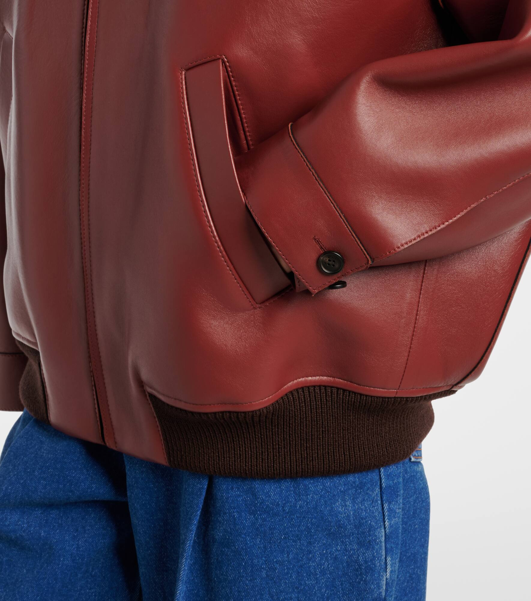 Shearling-trimmed leather blouson jacket - 5