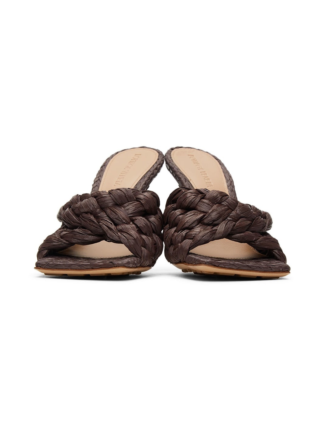 Brown Raffia Stretch Heeled Mules - 2